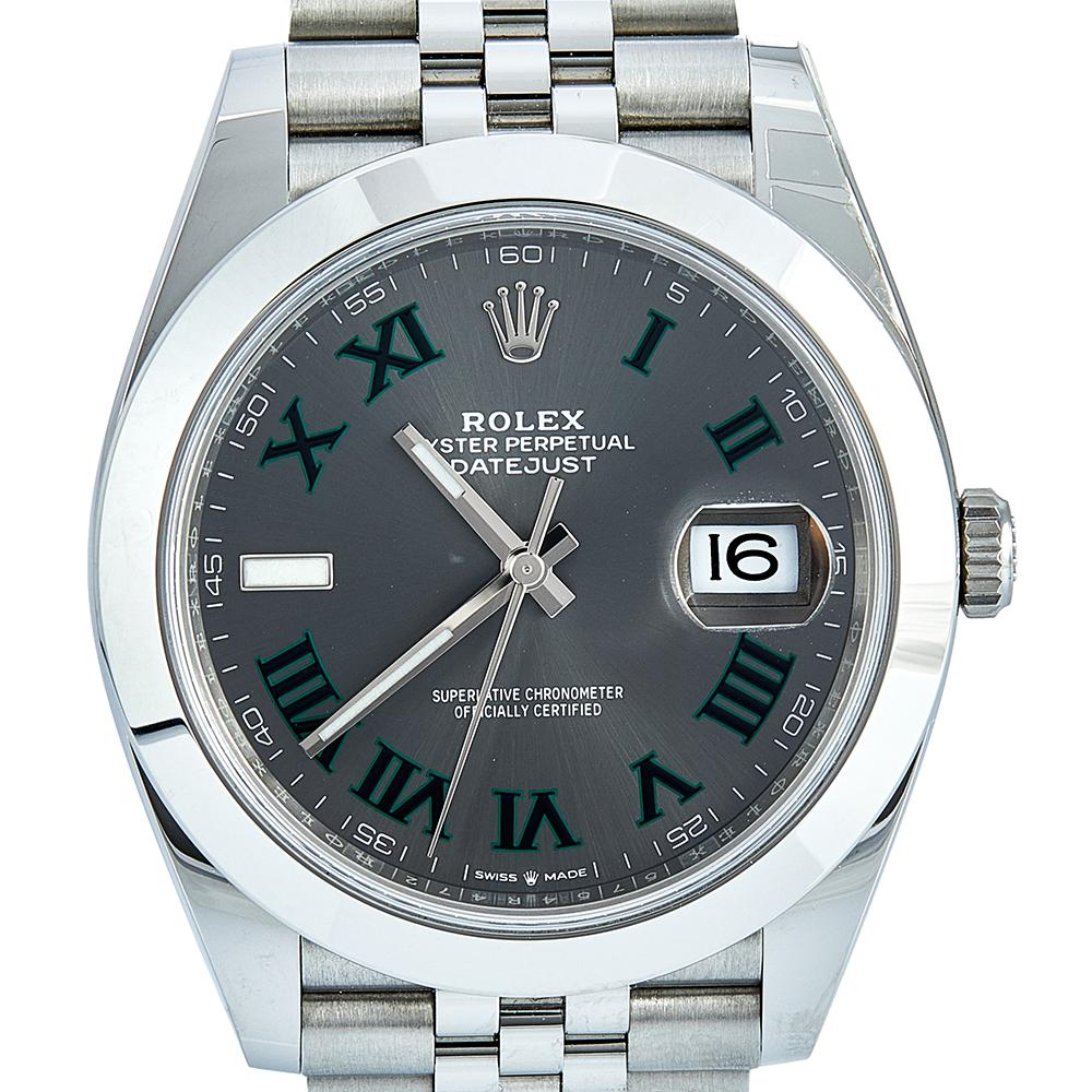 Datejust watches, first introduced in 1945, are one of the most recognizable and much-coveted watches from the house Rolex. This watch features a distinctive dial with Roman numeral hour markers, three hands, and a date window at three o'clock