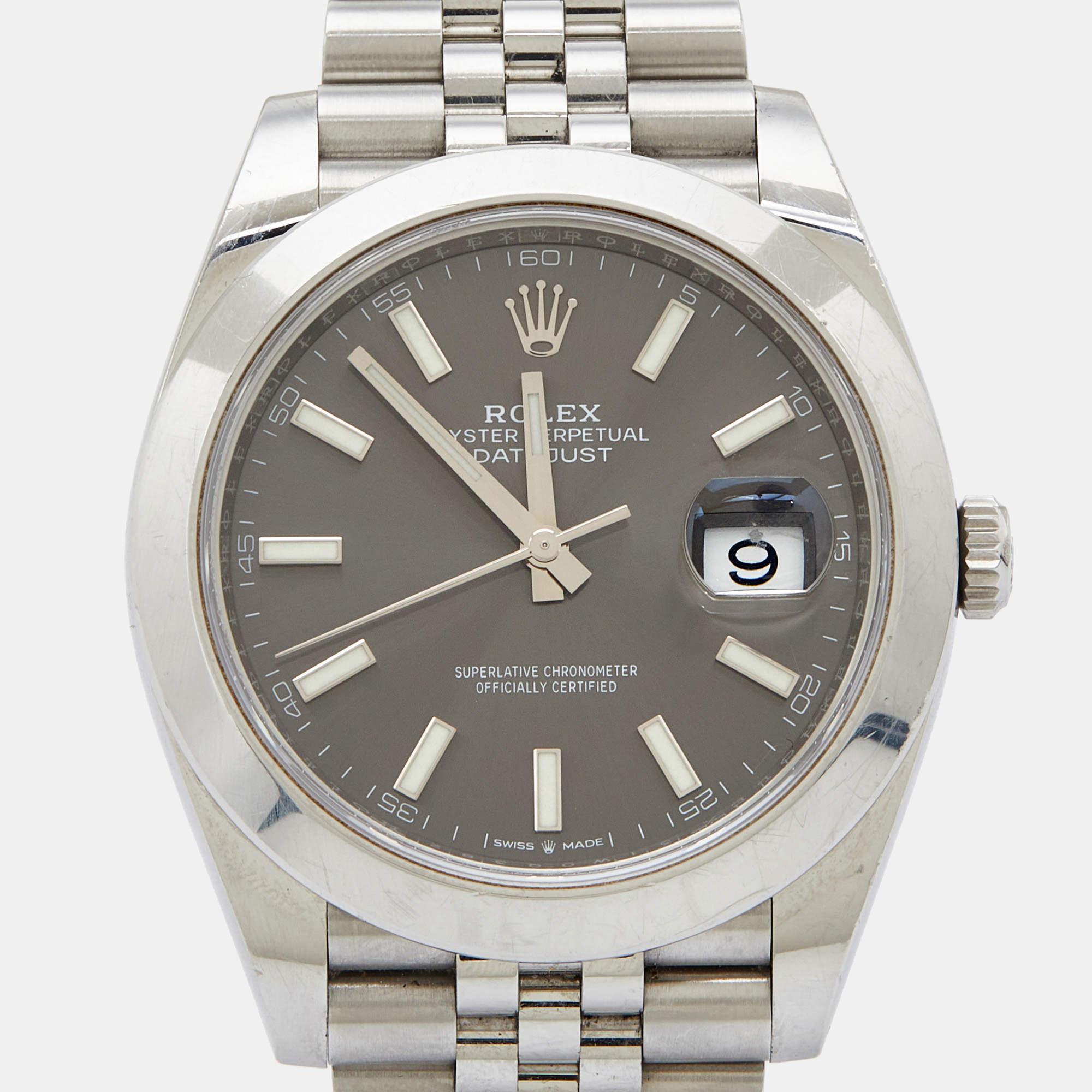 The Datejust is one of the most recognized and coveted watches from the house of Rolex. It has a distinct look and an irrefutable appeal. Crafted in stainless steel, this Rolex Datejust 126300 wristwatch for men has the signature allure. The