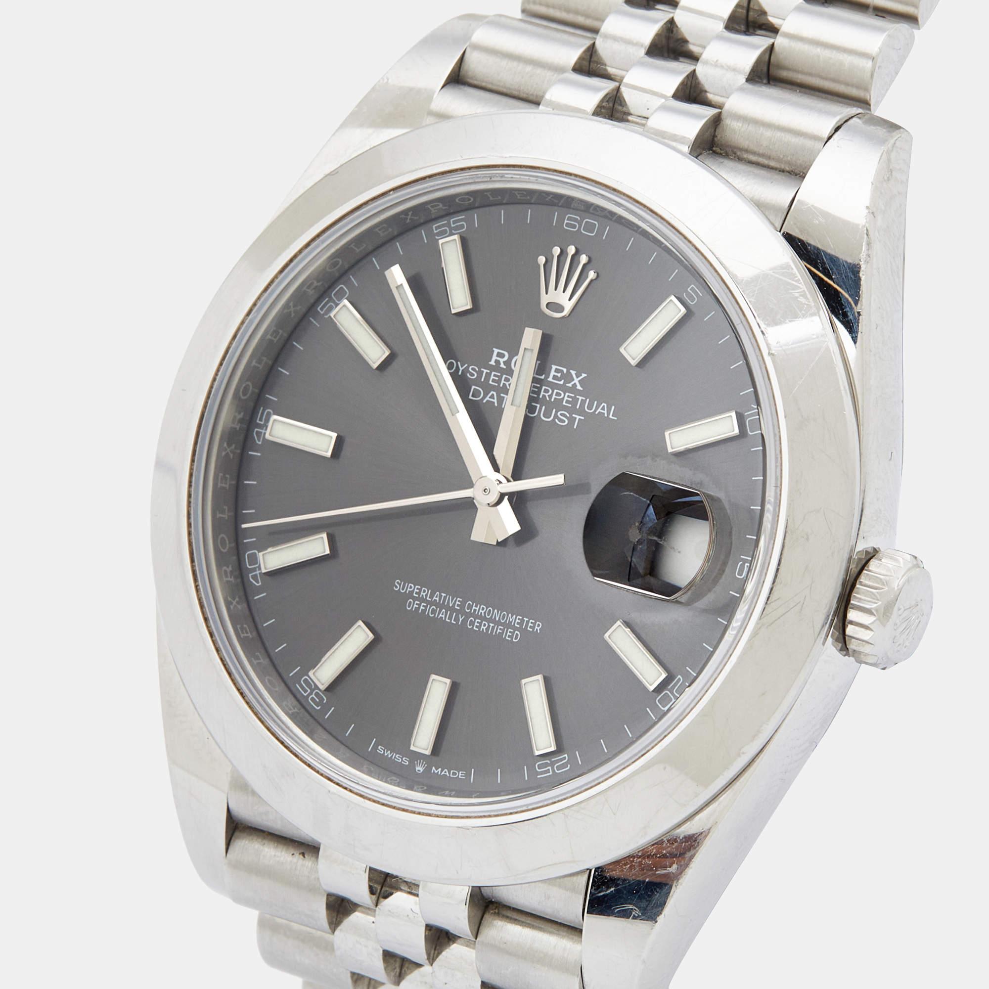 Aesthetic Movement Rolex Grey Stainless Steel Datejust 126300 Men's Wristwatch 41 mm