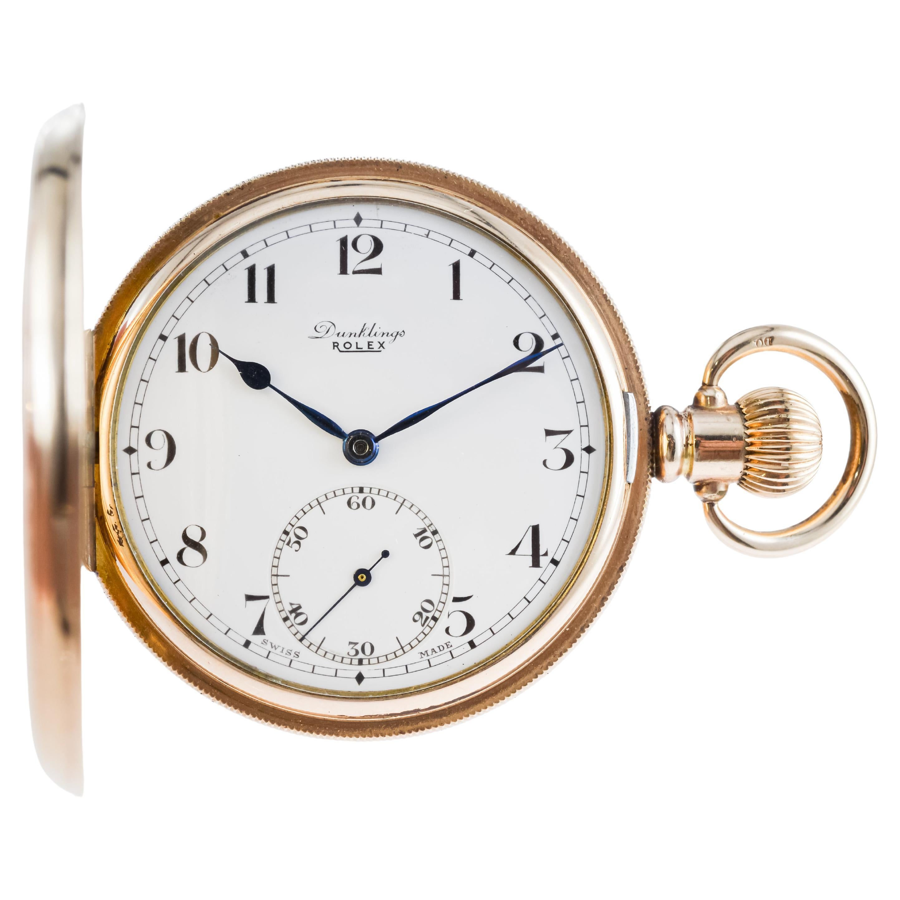 Art Déco Rolex Hunter's Case Orologio da tasca in oro giallo del 1920 circa Quadrante impeccabile in vendita