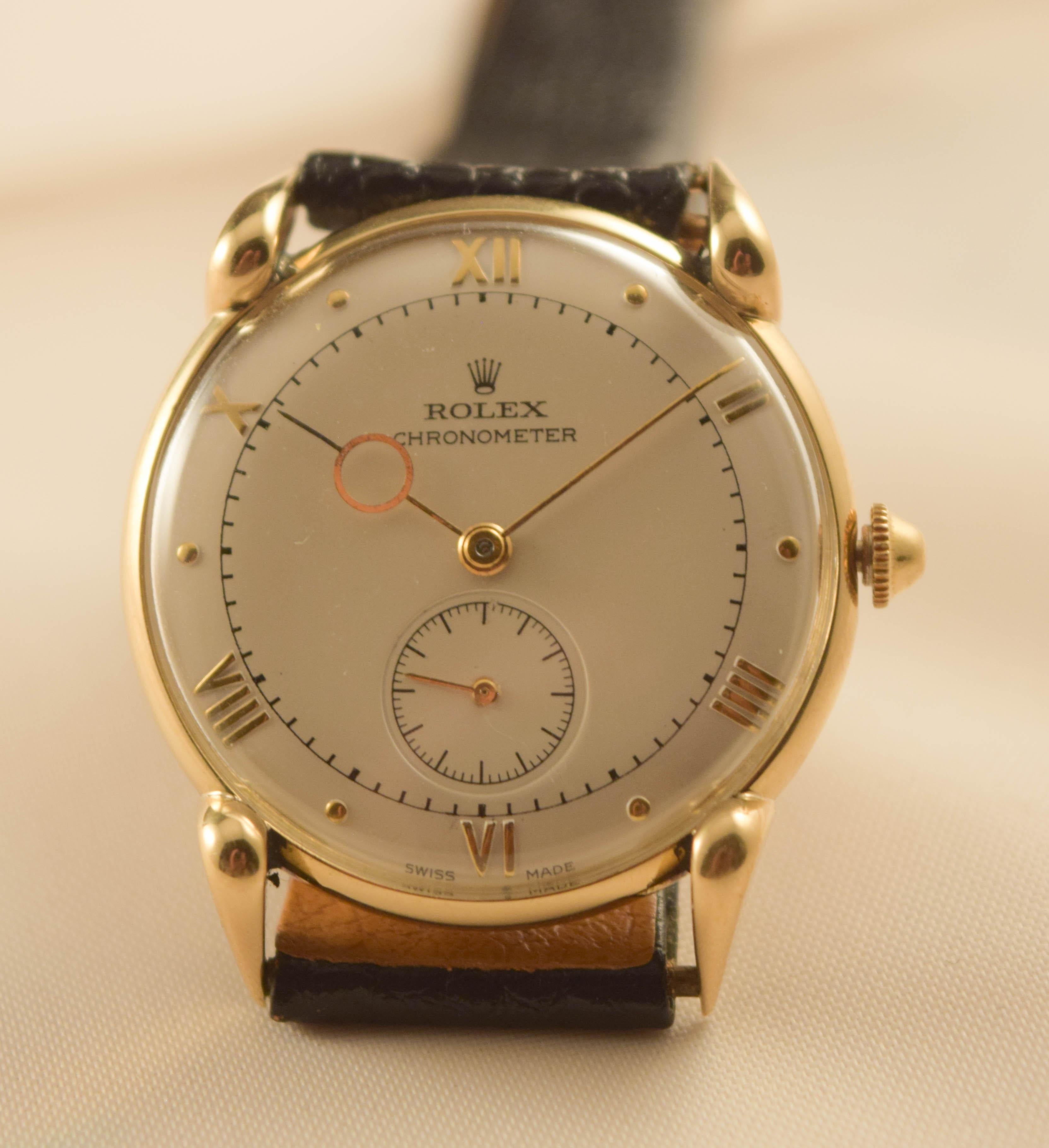 Rolex Important and extremely rare solid 18 k gold cased vintage watch For Sale 3
