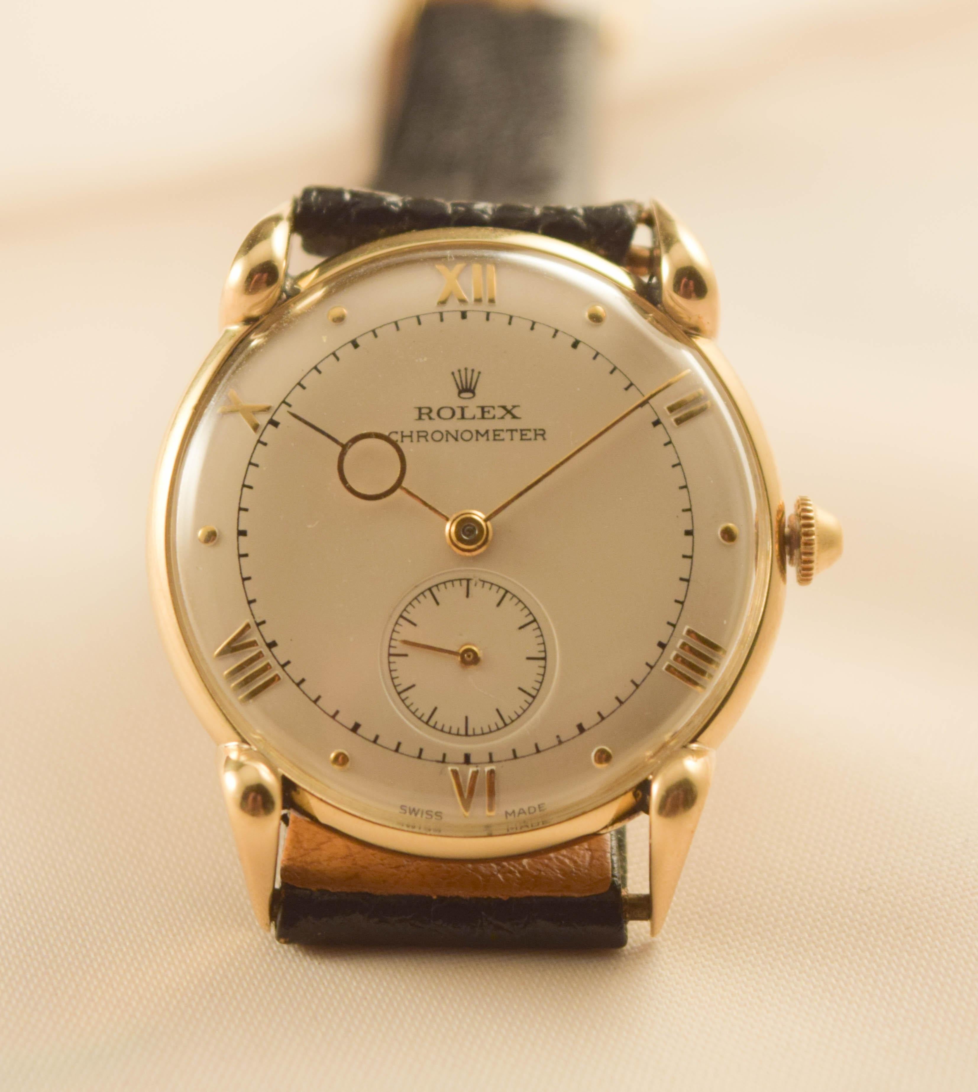 Rolex Important and extremely rare solid 18 k gold cased vintage watch For Sale 4