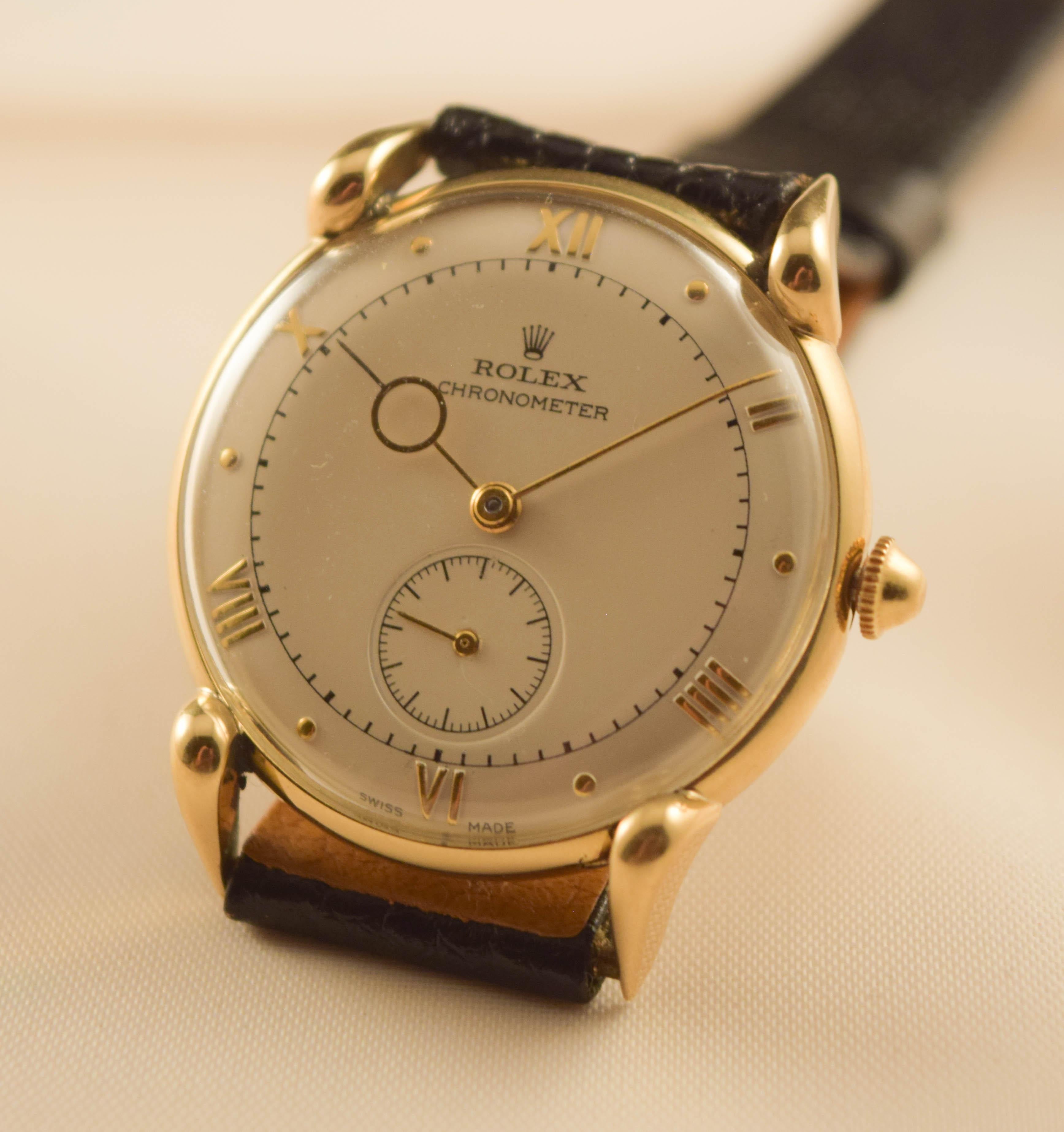 Rolex Important and extremely rare solid 18 k gold cased vintage watch For Sale 5