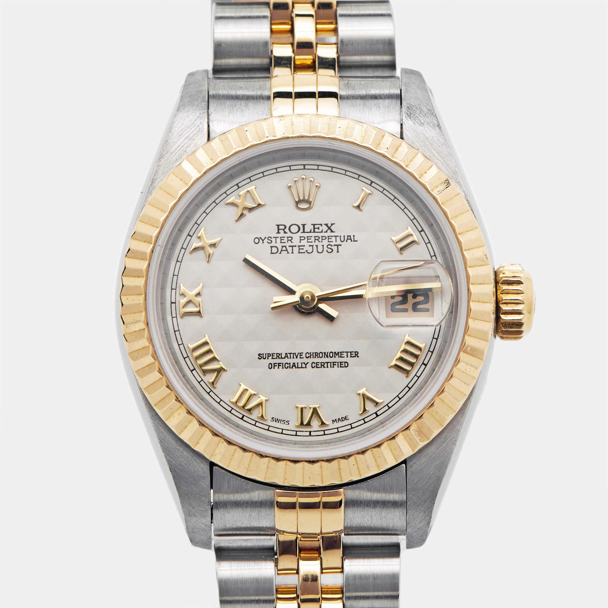 Rolex Ivory 18K Yellow Gold Stainless Steel Datejust 69173 Women's Wristwatch In Good Condition In Dubai, Al Qouz 2