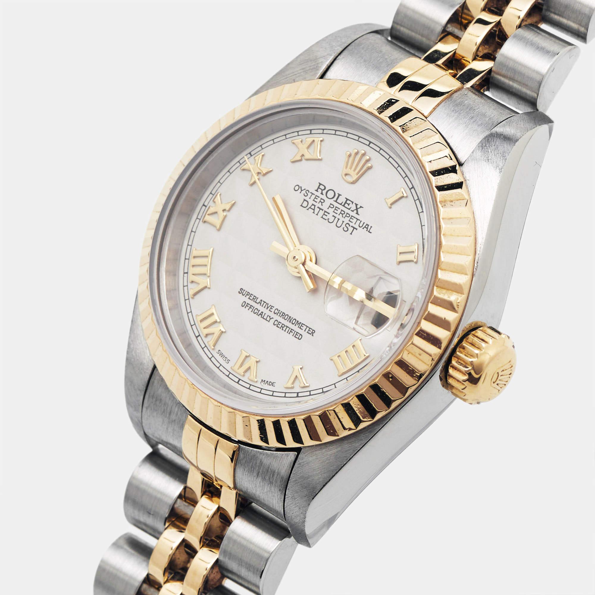 Rolex Ivory 18K Yellow Gold Stainless Steel Datejust 69173 Women's Wristwatch 1