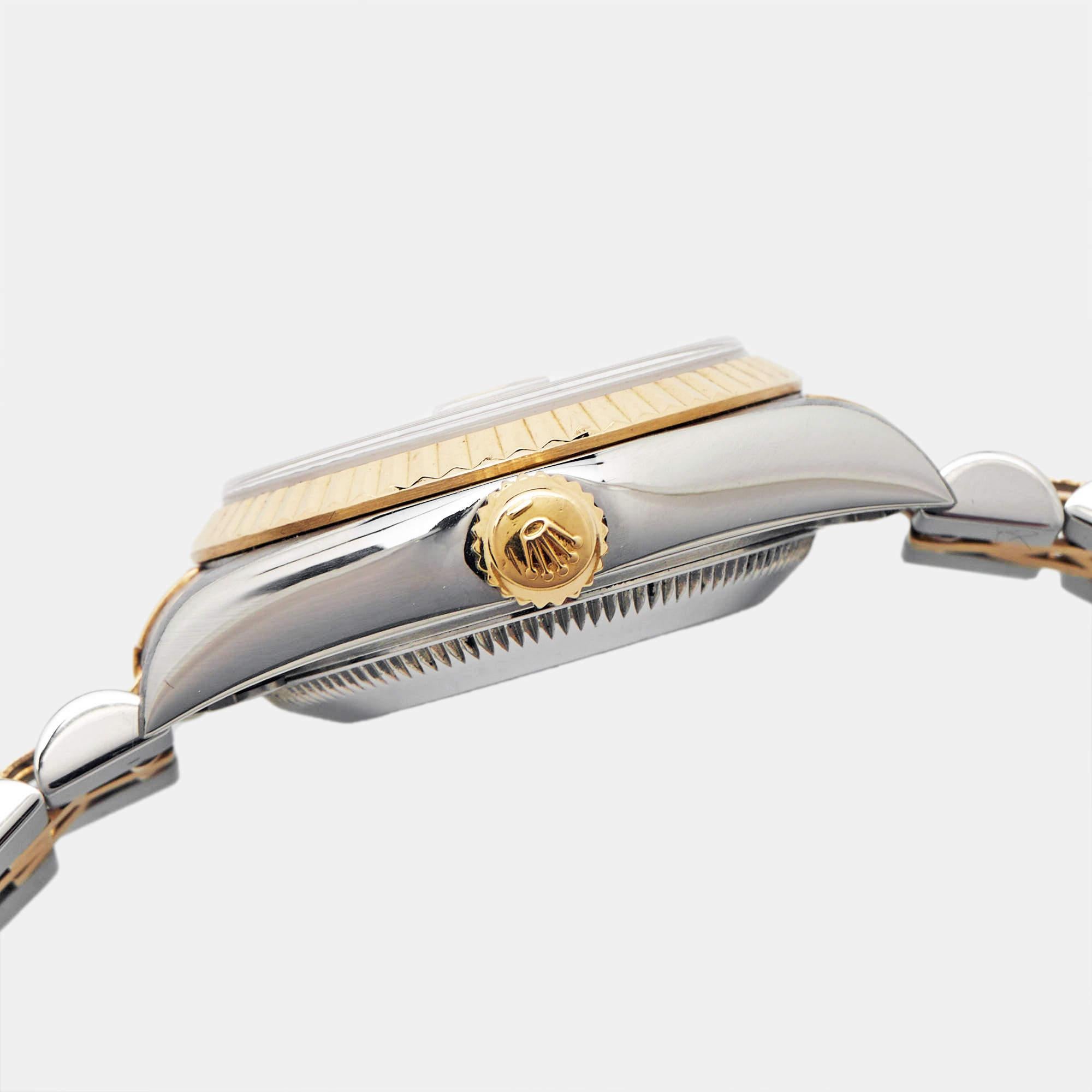 Rolex Ivory 18K Yellow Gold Stainless Steel Datejust 69173 Women's Wristwatch 2