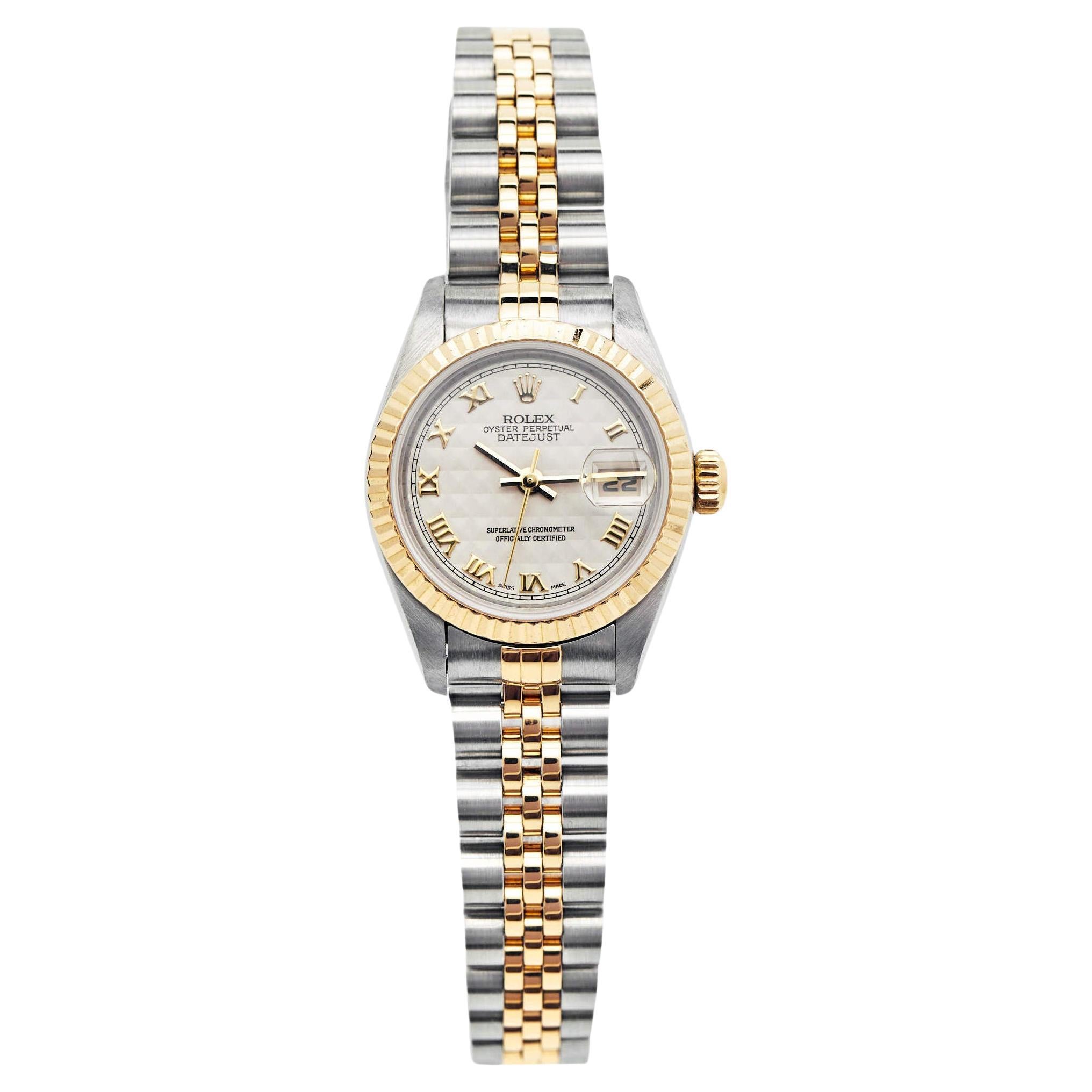 Rolex Ivory 18K Yellow Gold Stainless Steel Datejust 69173 Women's Wristwatch