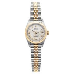 Used Rolex Ivory 18K Yellow Gold Stainless Steel Datejust 69173 Women's Wristwatch