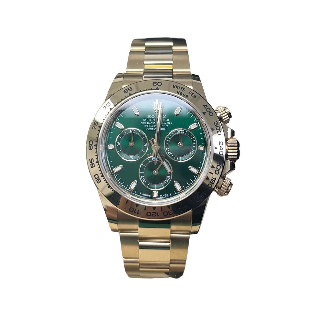 Empire Rolex 'John Mayer' Daytona Cosmograph  Cadran vert, or jaune (Ref#116508) en vente