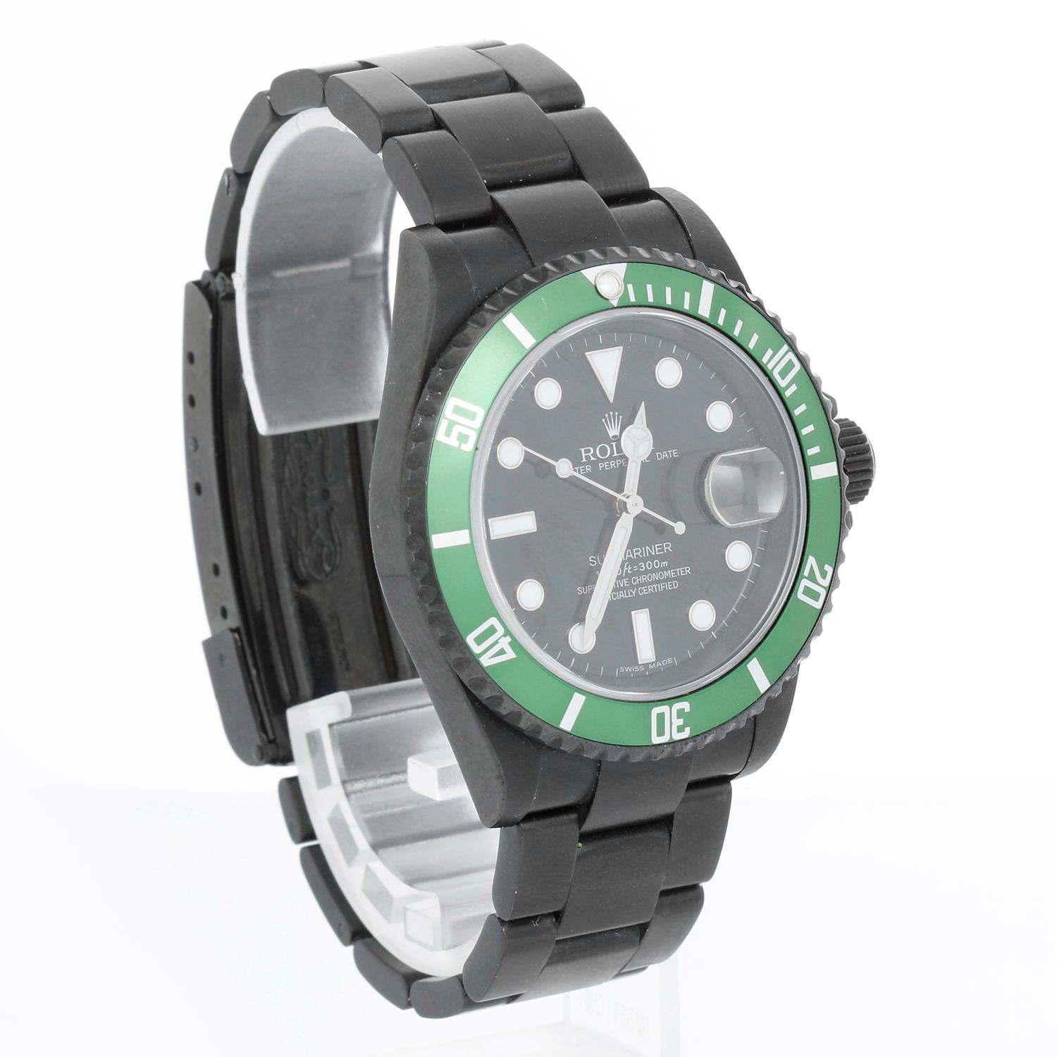Rolex Kermit Submariner Project X Men's Steel Black DLC Watch 16610 In Excellent Condition In Dallas, TX
