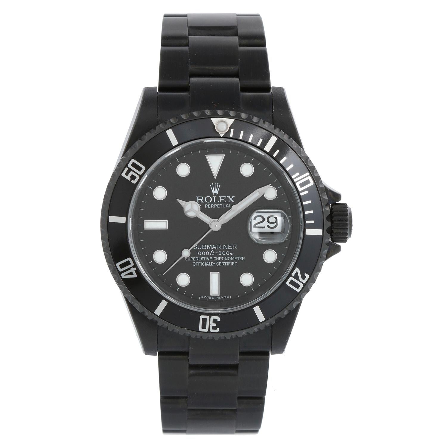 Rolex Kermit Submariner Project X Men's Steel Black DLC Watch 16610 1