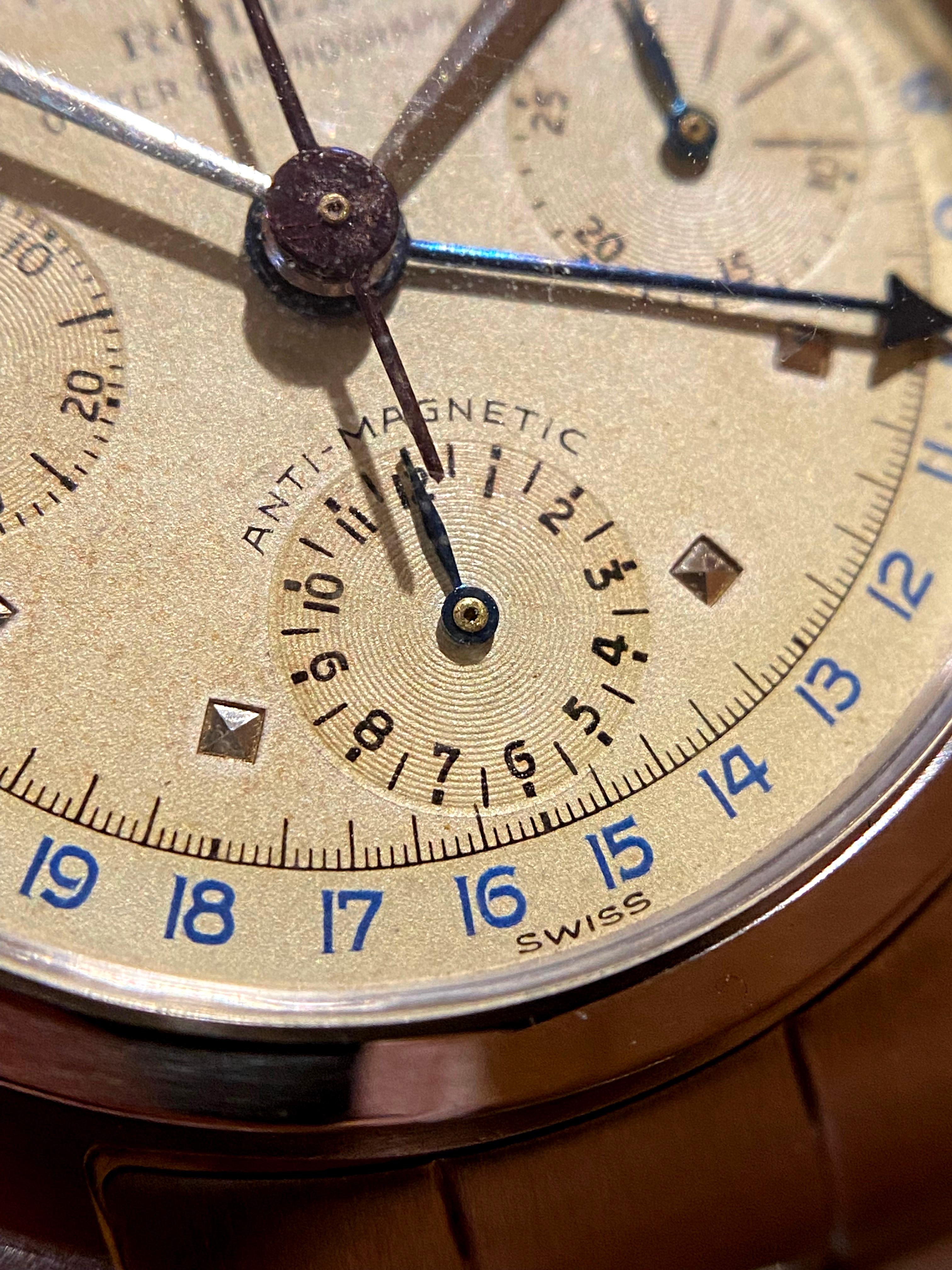 Montre chronographe en acier à remontage manuel Rolex Killy Triple Date Calendar 6036, 1954 Unisexe en vente