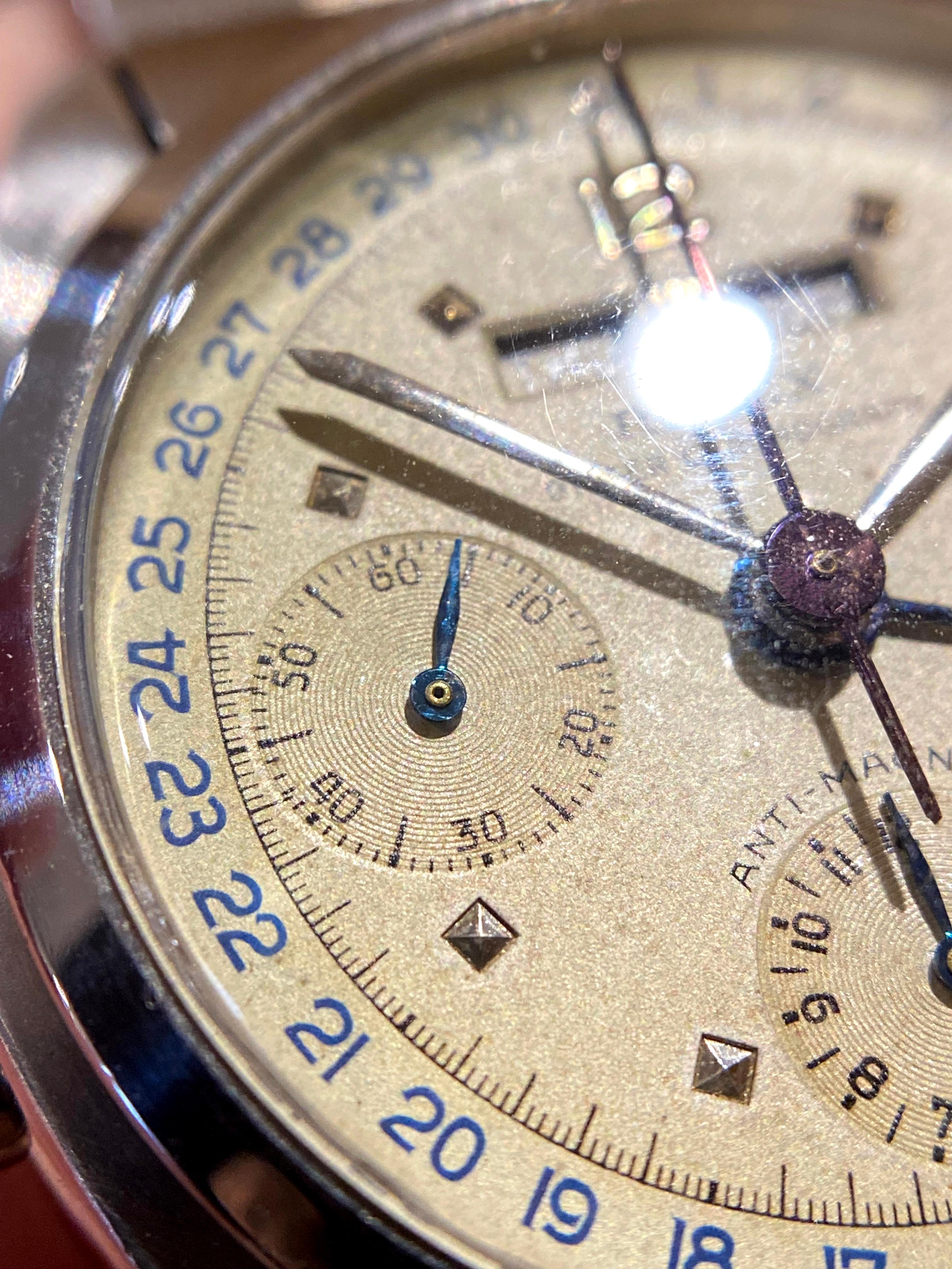 Montre chronographe en acier à remontage manuel Rolex Killy Triple Date Calendar 6036, 1954 en vente 1