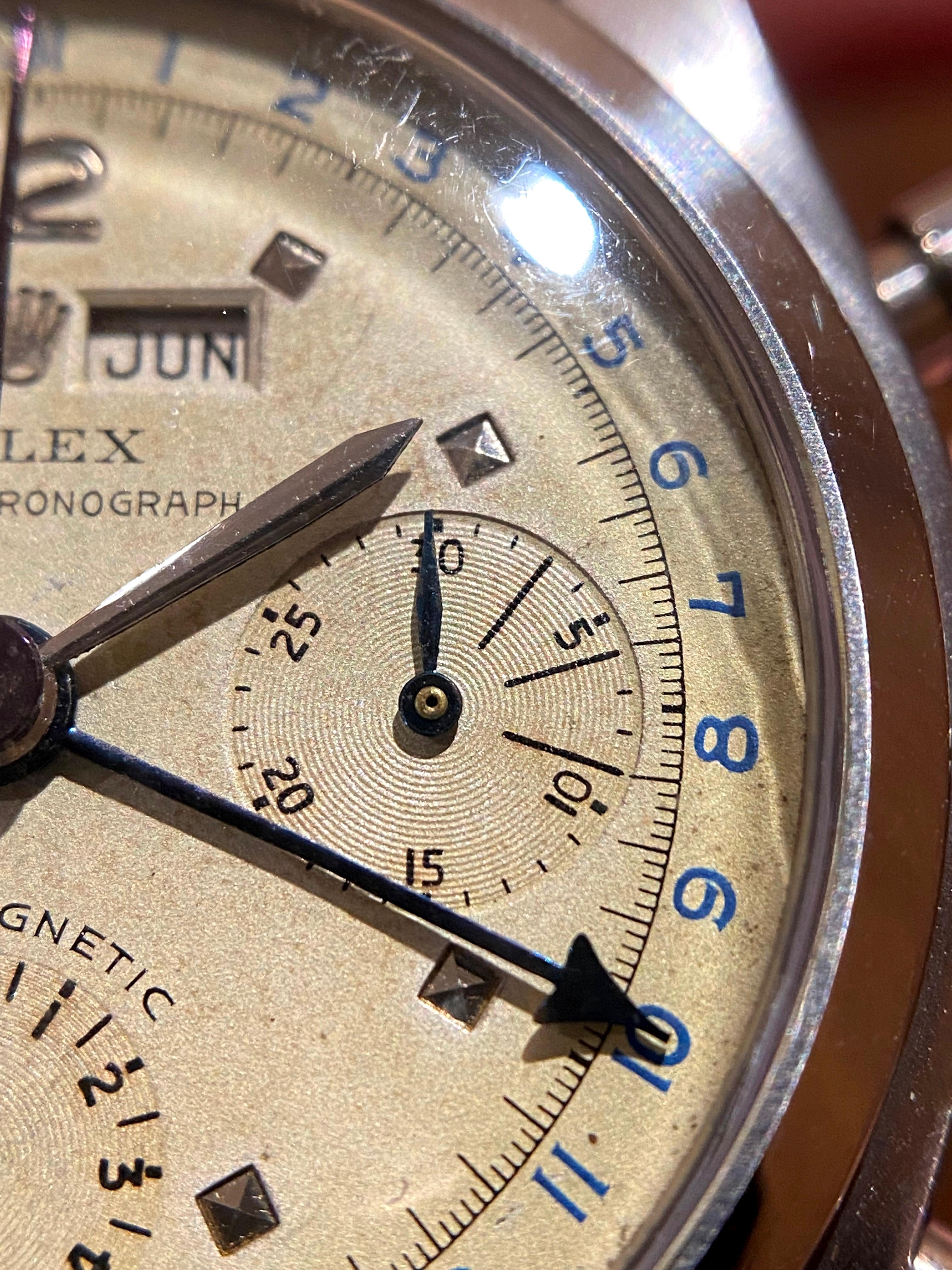 Montre chronographe en acier à remontage manuel Rolex Killy Triple Date Calendar 6036, 1954 en vente 3
