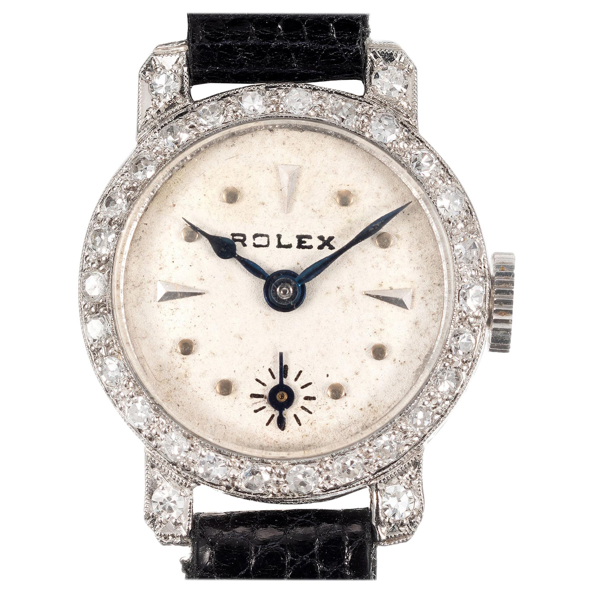Rolex Ladies 0.33 Carat Diamond Platinum Manual Wind Art Deco Wristwatch