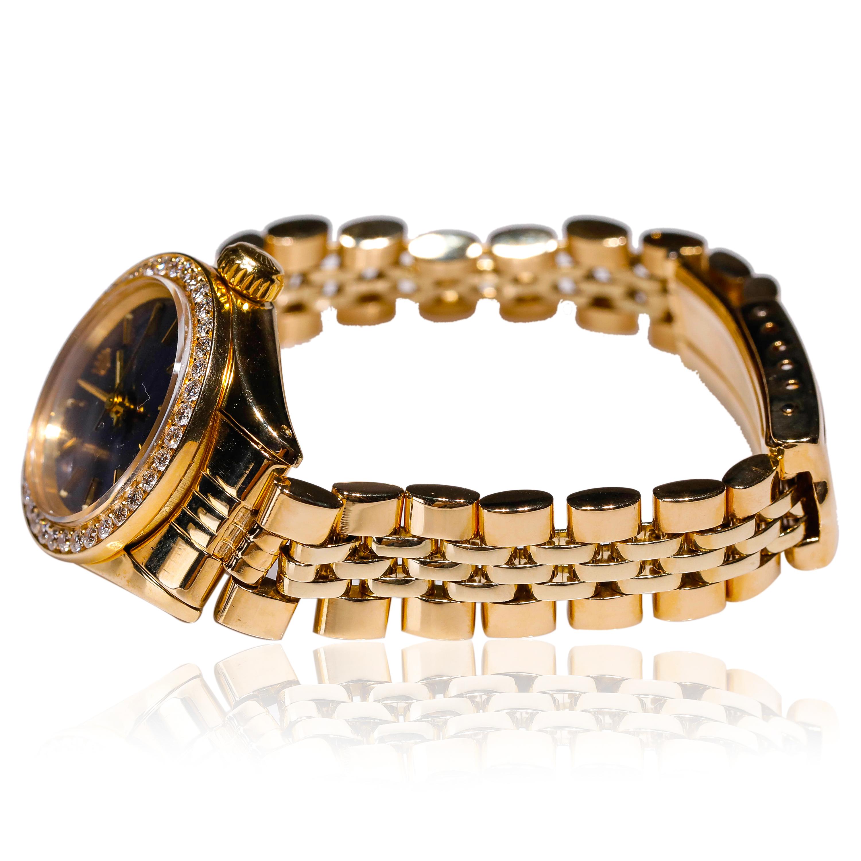 Women's Rolex Ladies 14K Yellow Gold Jubilee Custom Diamond Dial Automatic Wristwatch