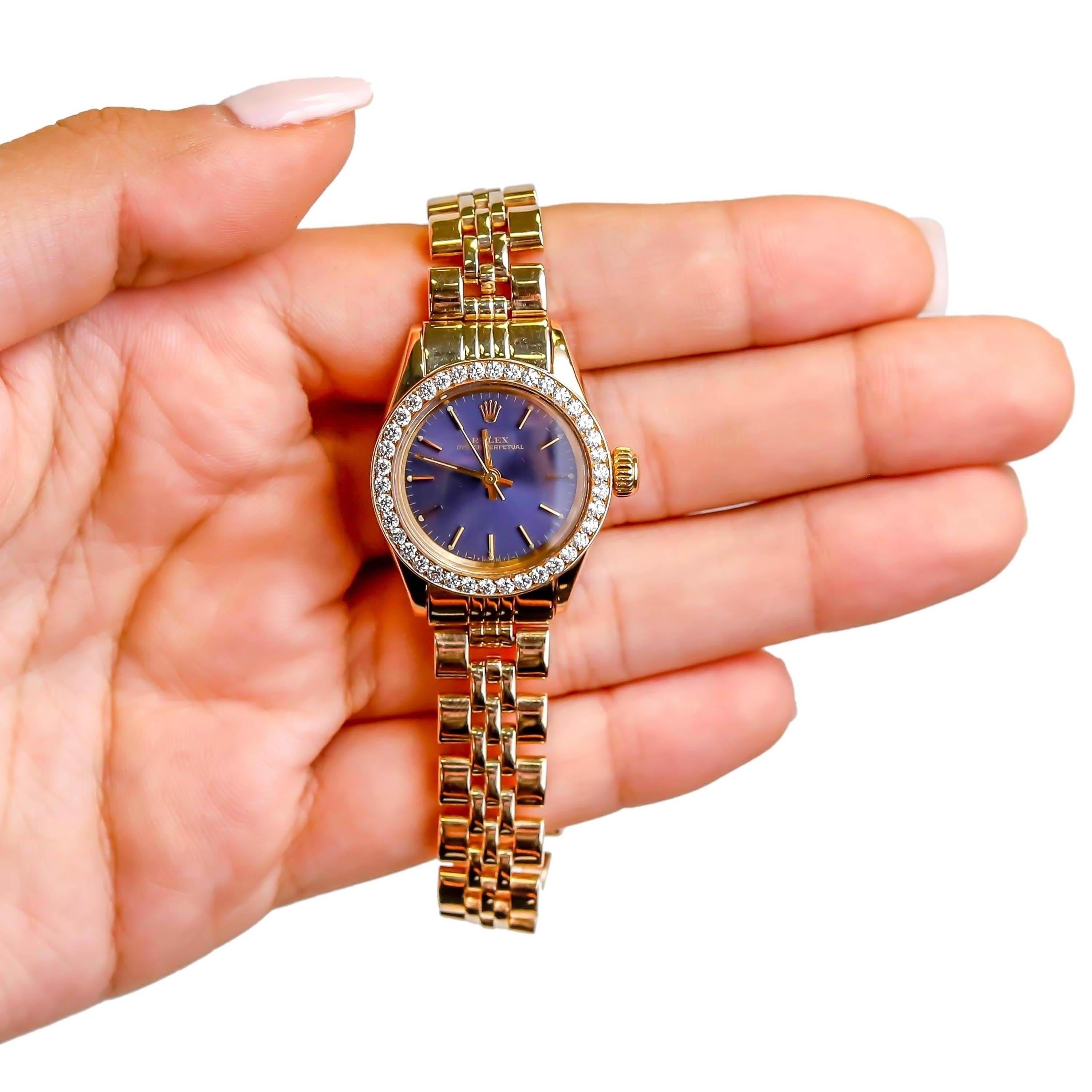 Round Cut Rolex Ladies 14K Yellow Gold Jubilee Custom Diamond Dial Automatic Wristwatch