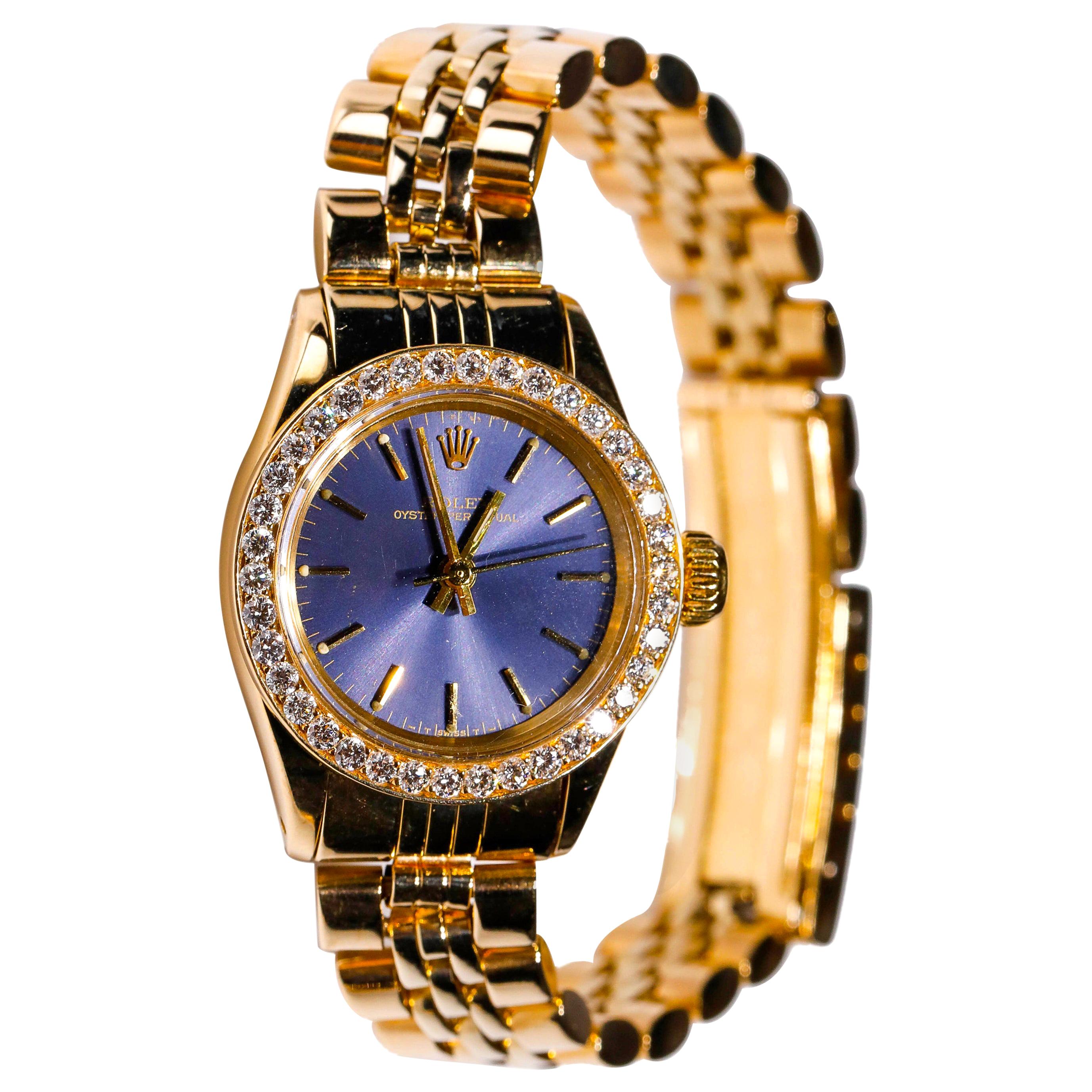 Rolex Ladies 14K Yellow Gold Jubilee Custom Diamond Dial Automatic Wristwatch