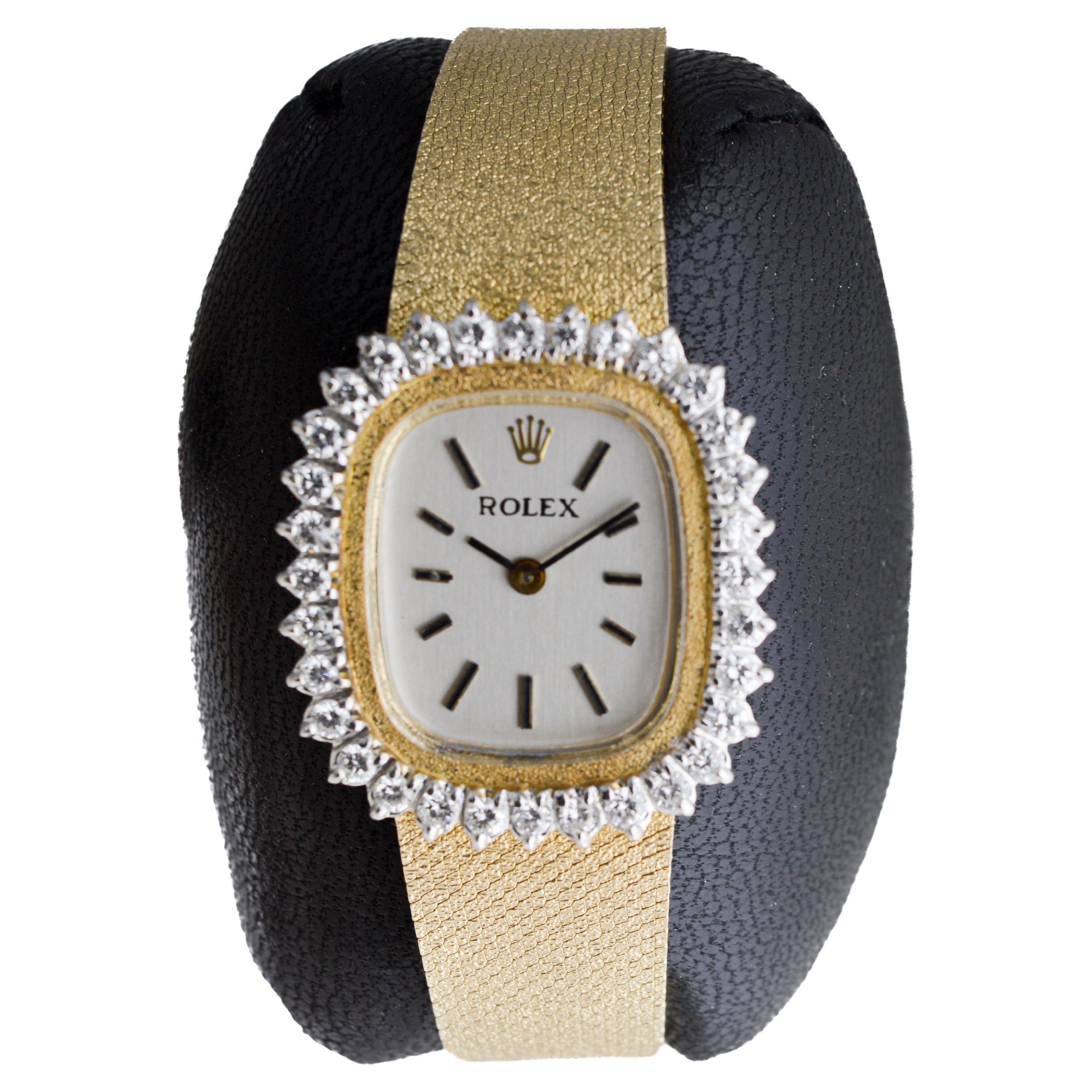 Rolex Ladies 14Kt Solid Gold Diamond Dress Watch 1970's all Original In Excellent Condition In Long Beach, CA
