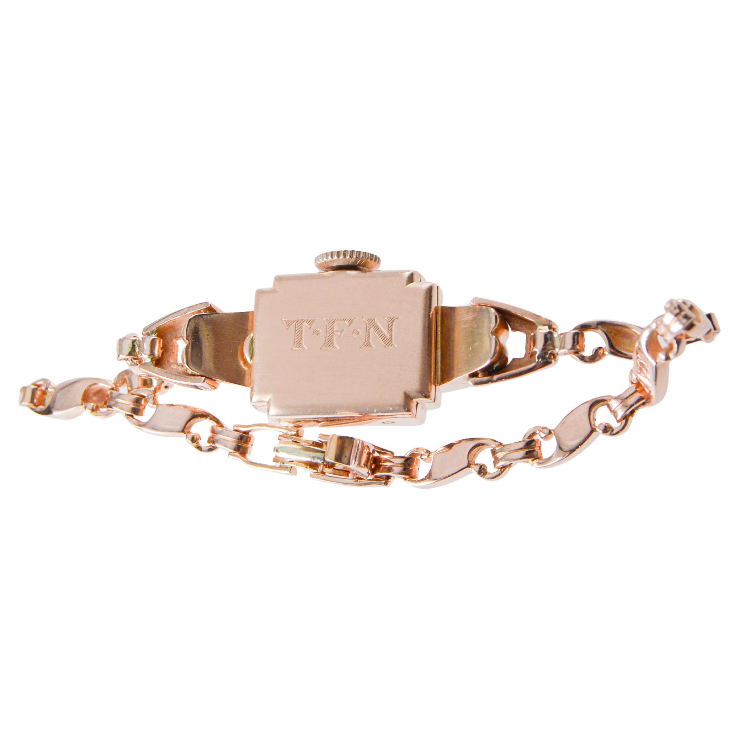 Rolex Ladies 14Kt Solid Rose Gold Watch from 1954 with Matching Period Bracelet For Sale 5