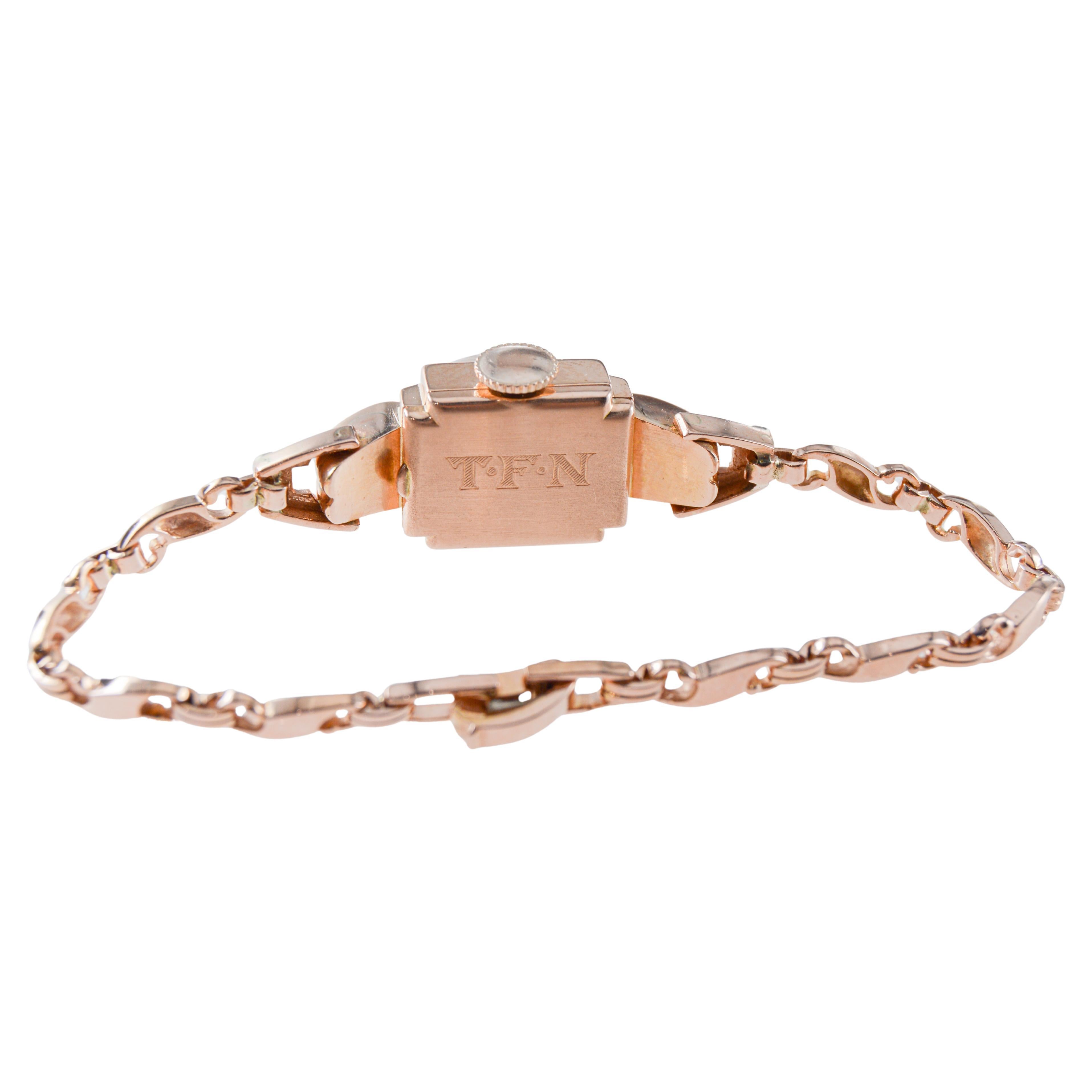Rolex Ladies 14Kt Solid Rose Gold Watch from 1954 with Matching Period Bracelet For Sale 3