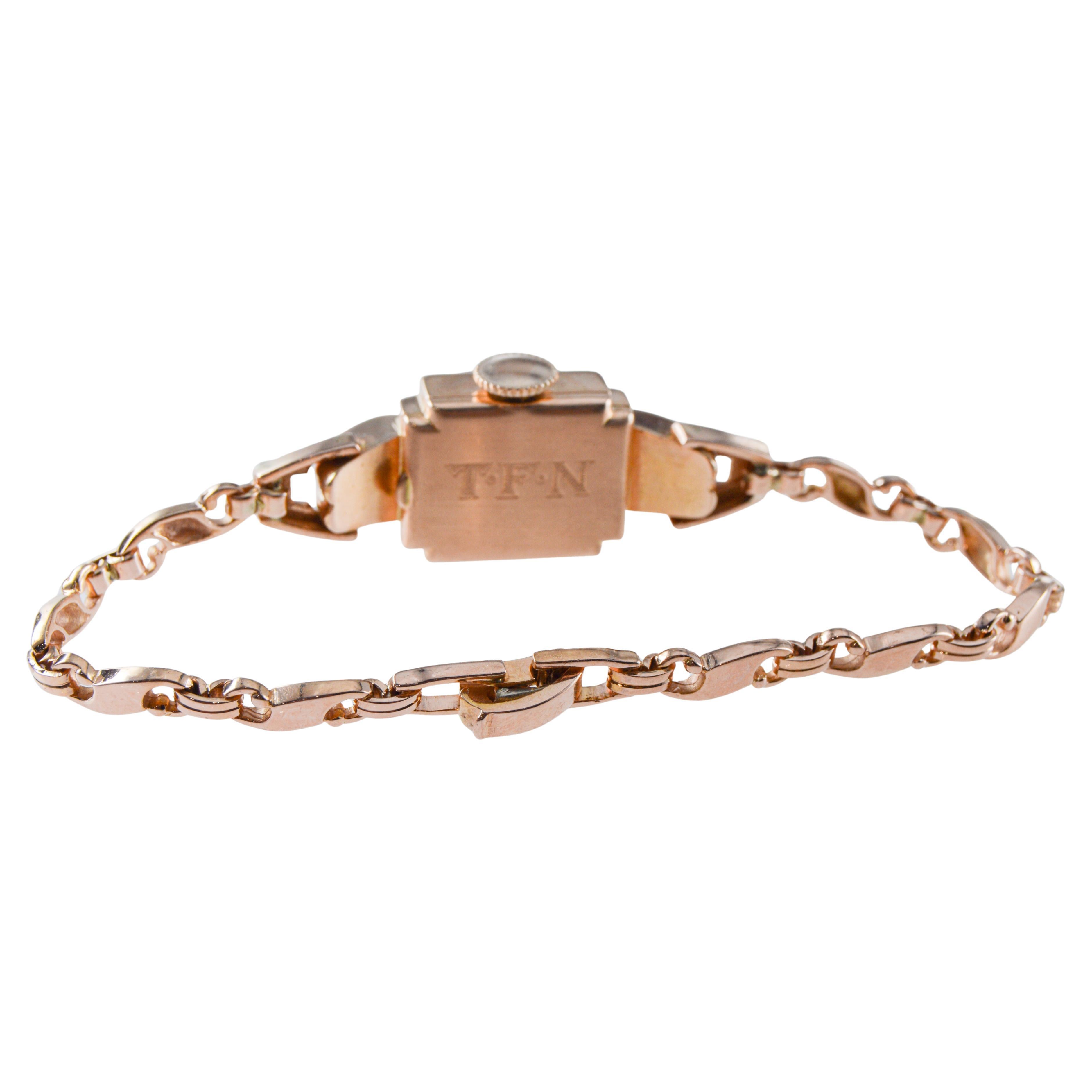 Rolex Ladies 14Kt Solid Rose Gold Watch from 1954 with Matching Period Bracelet For Sale 4