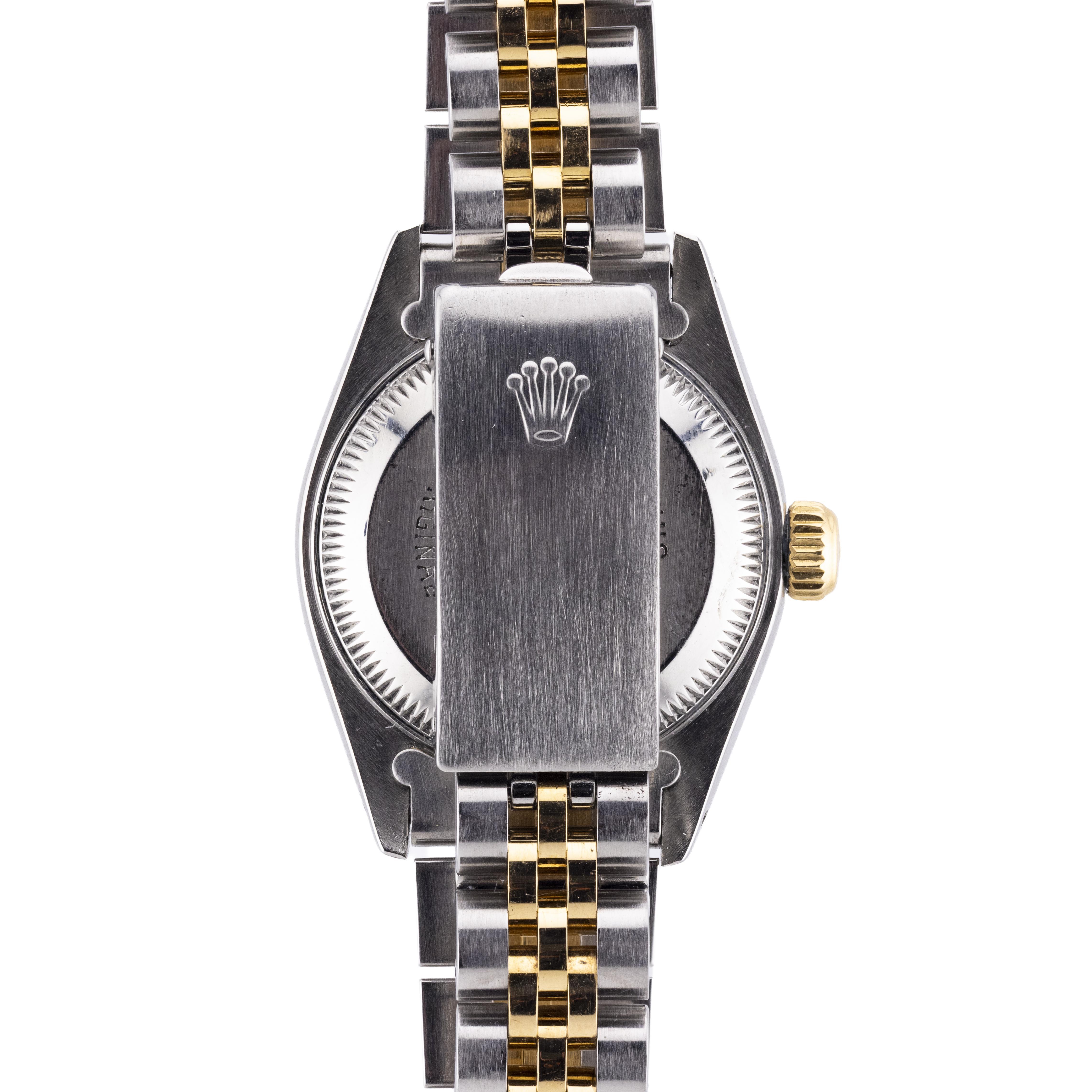 Rolex Datejust da donna in oro 18 carati e acciaio inossidabile con quadrante nero In condizioni ottime in vendita a Boston, MA