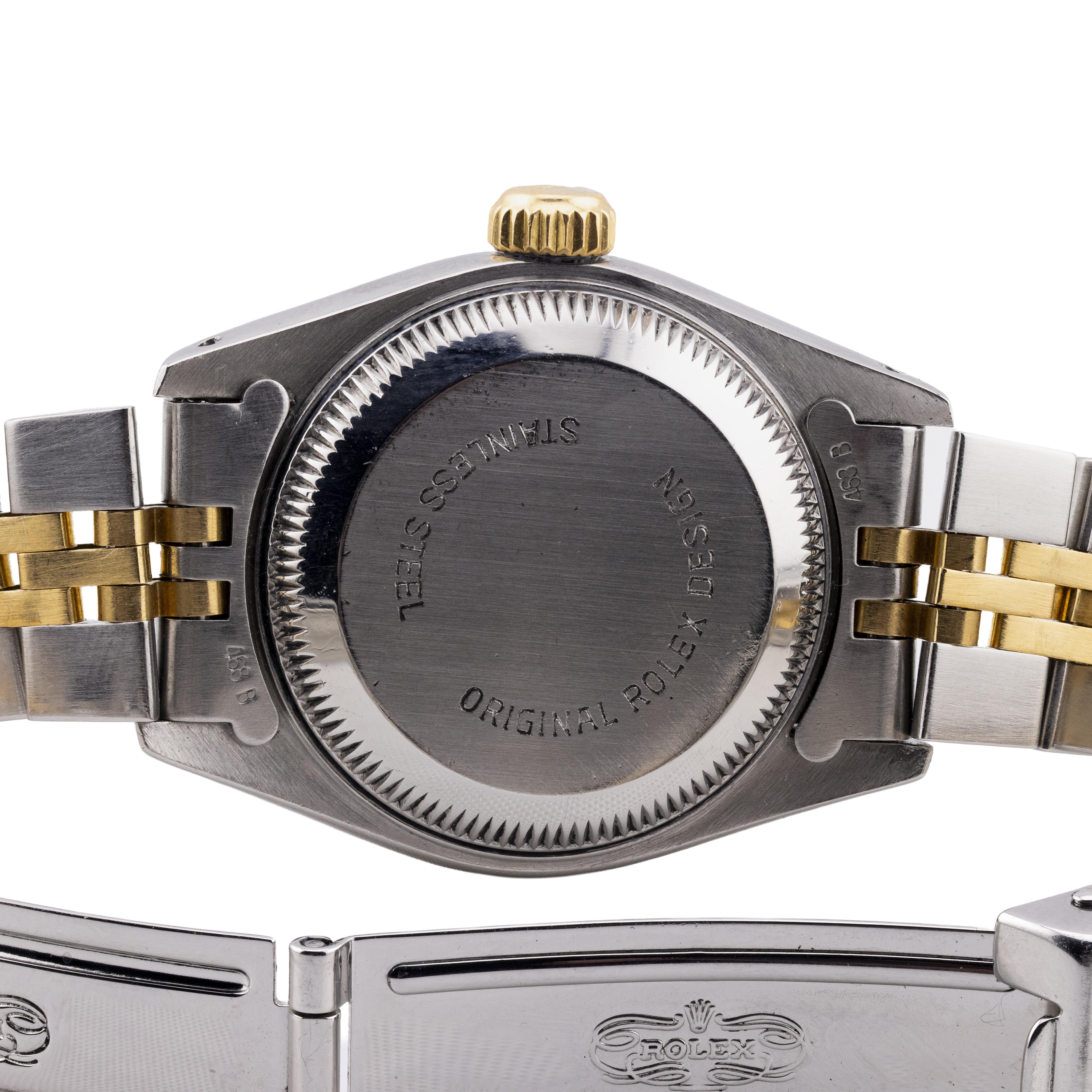 Donna Rolex Datejust da donna in oro 18 carati e acciaio inossidabile con quadrante nero in vendita