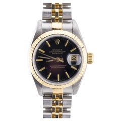 Rolex Datejust da donna in oro 18 carati e acciaio inossidabile con quadrante nero