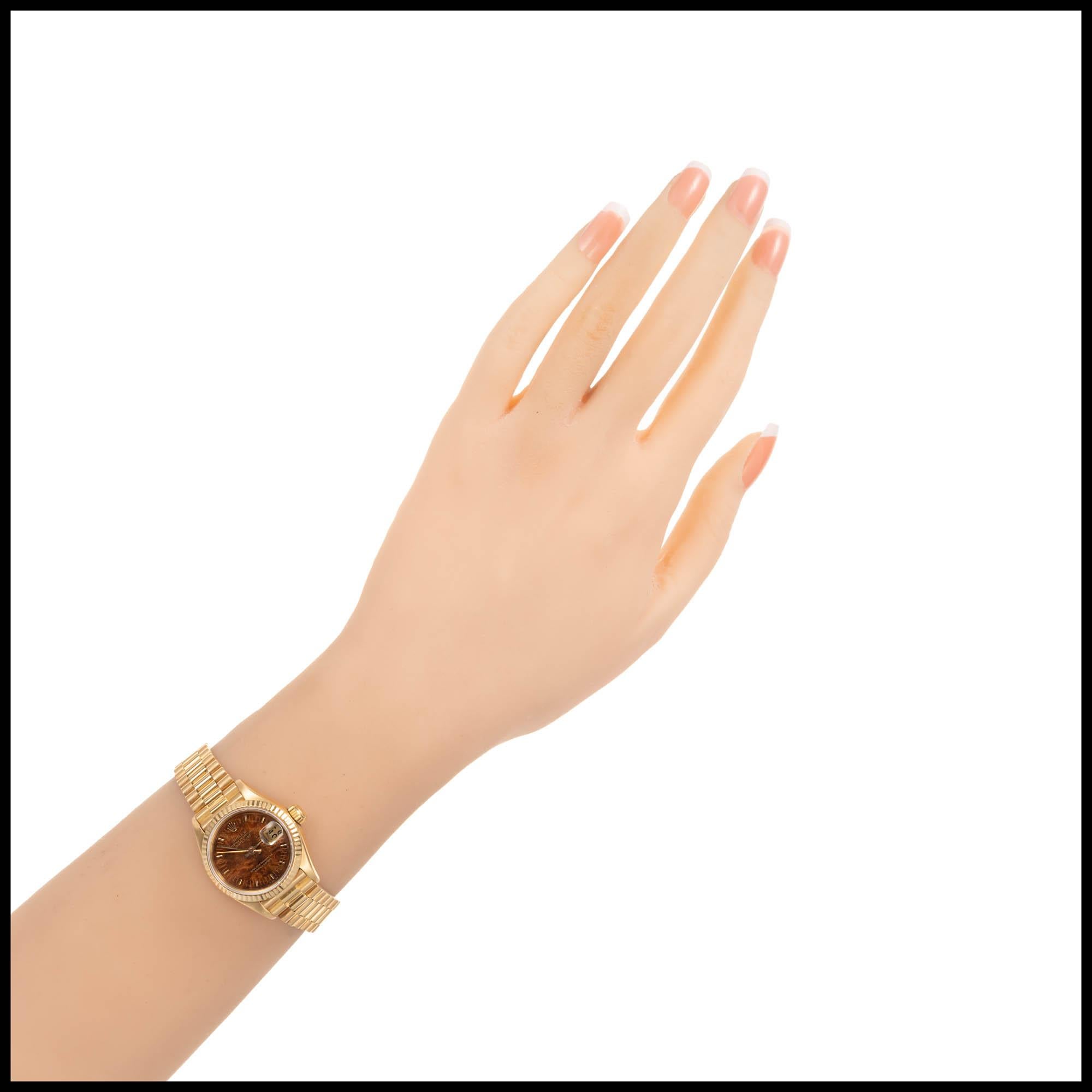 Rolex Ladies 18 Karat Yellow Gold President Wristwatch In Good Condition In Stamford, CT