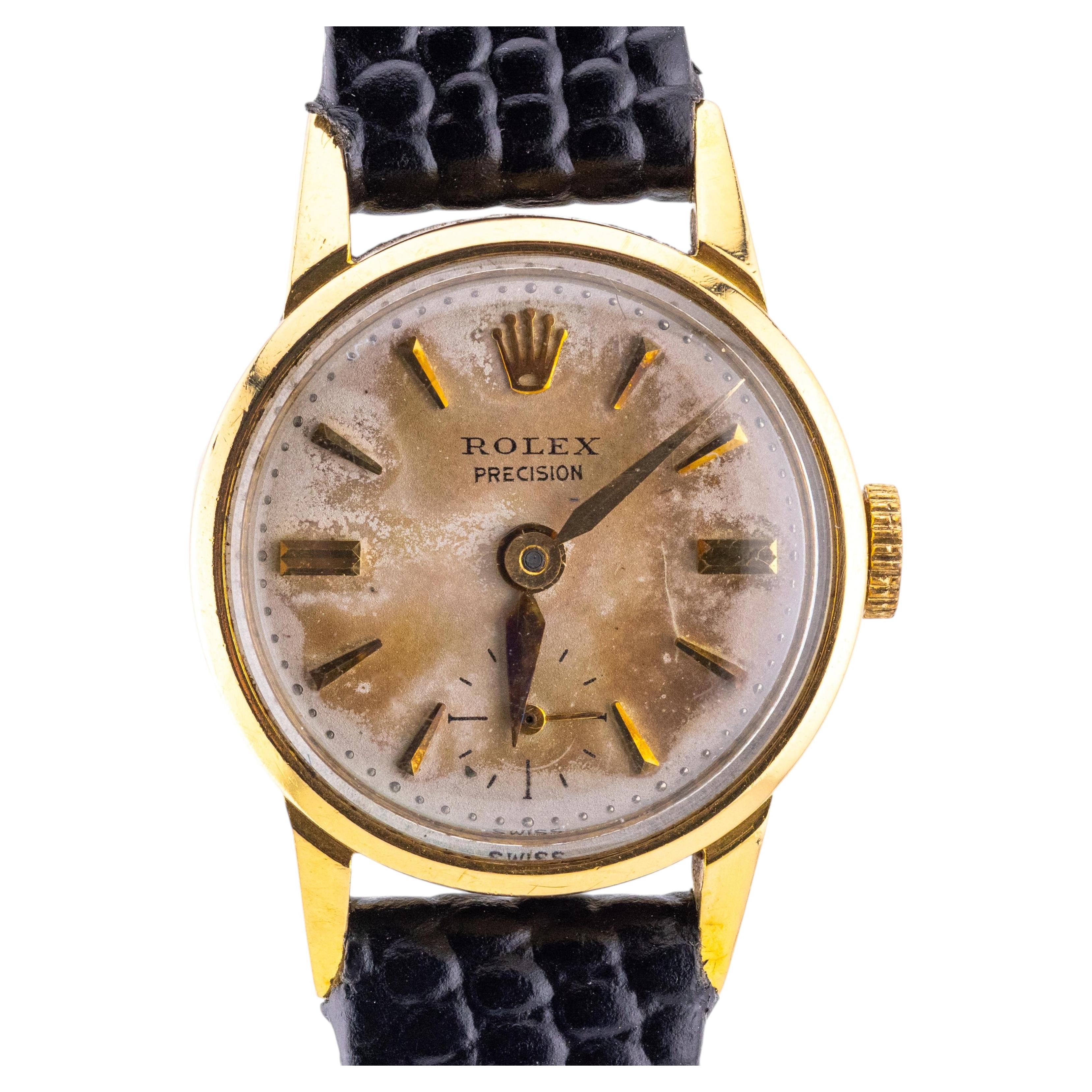 Rolex Ladies 18 Karat Yellow Gold Vintage Precision Wrist Watch For Sale
