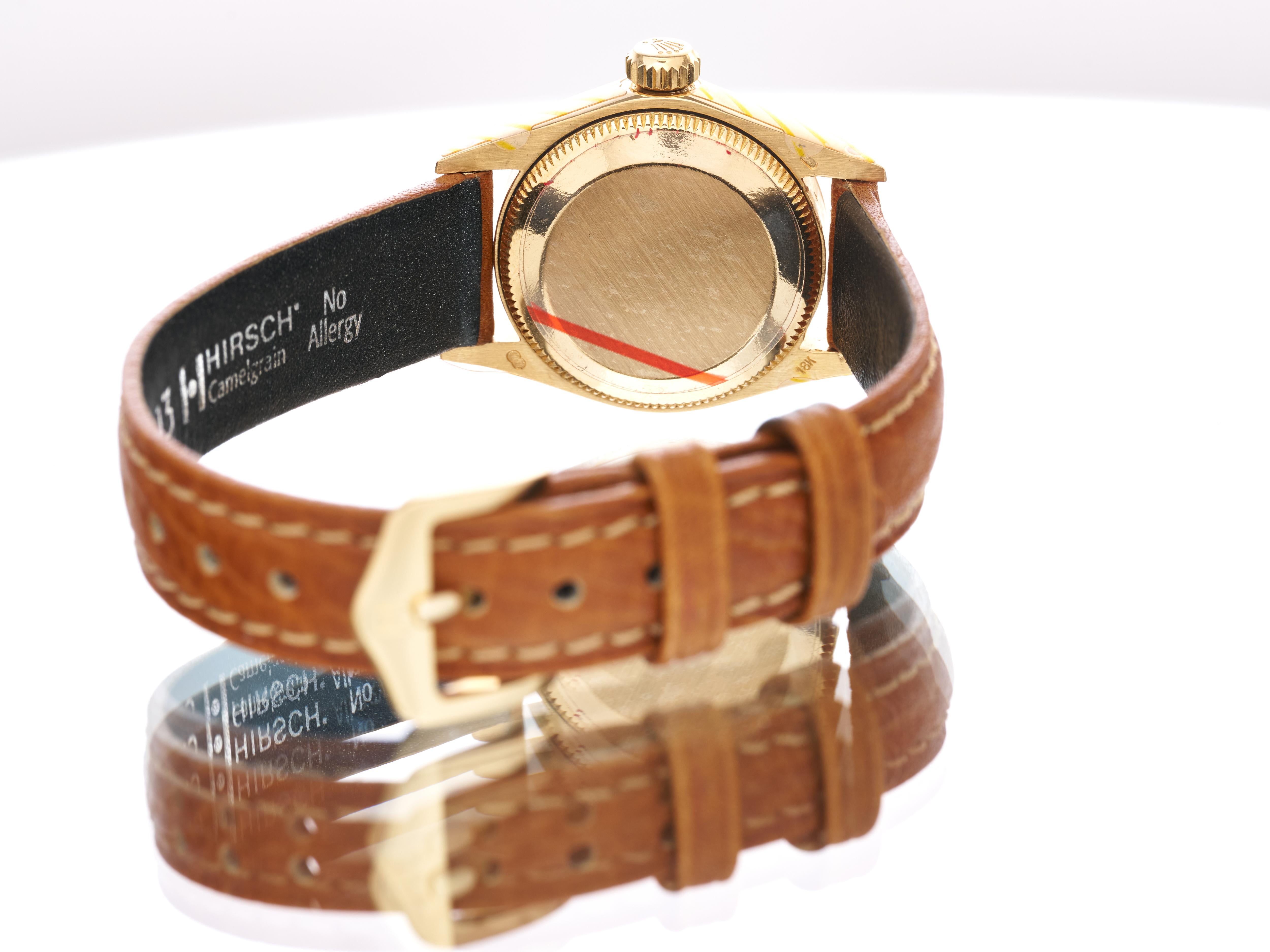 Rolex Ladies 18K Gold Watch 24mm Oyster Perpetual Zephyr Bezel Quadrant Dial 83 8