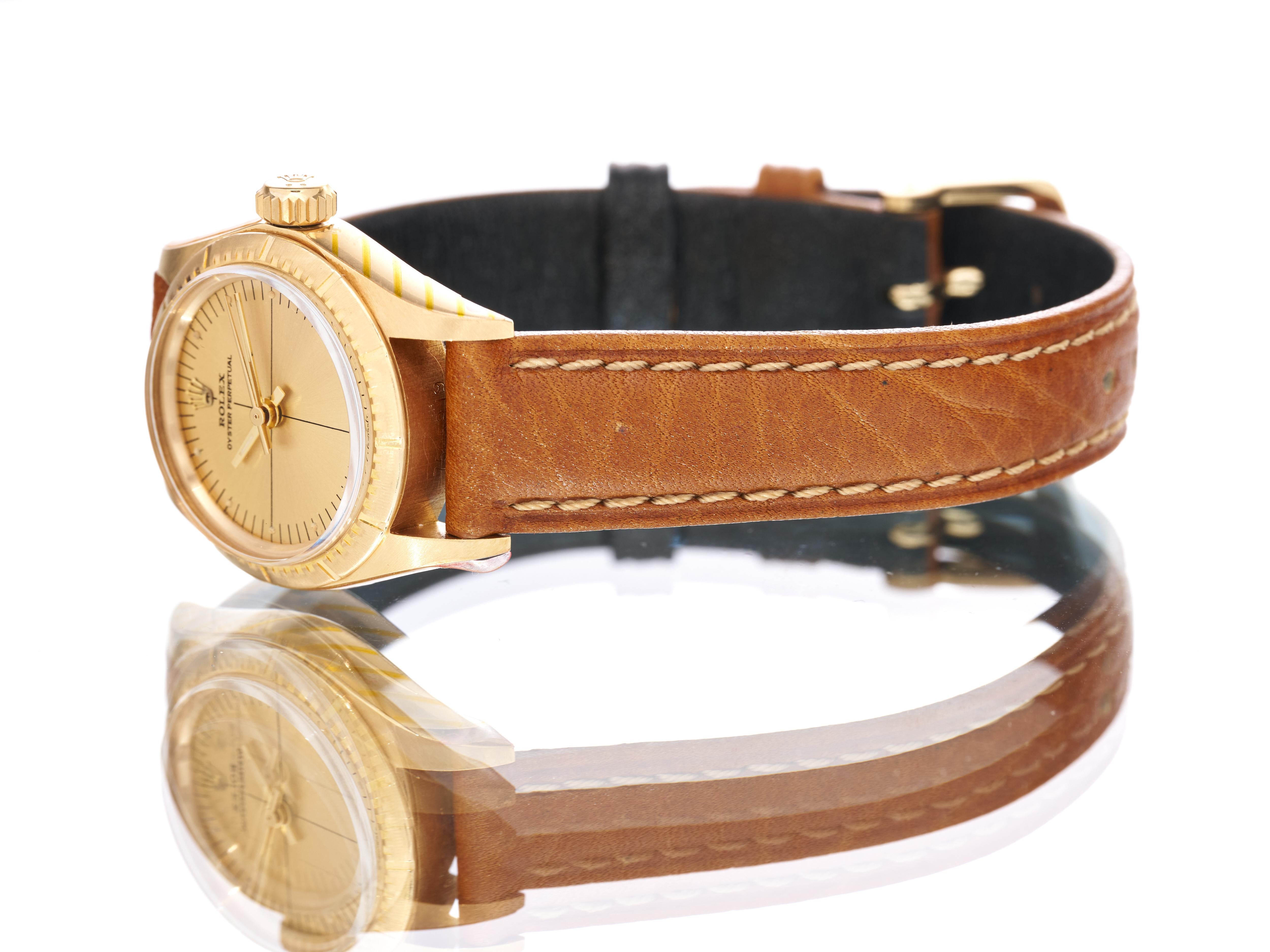 Rolex Ladies 18K Gold Watch 24mm Oyster Perpetual Zephyr Bezel Quadrant Dial 83 10