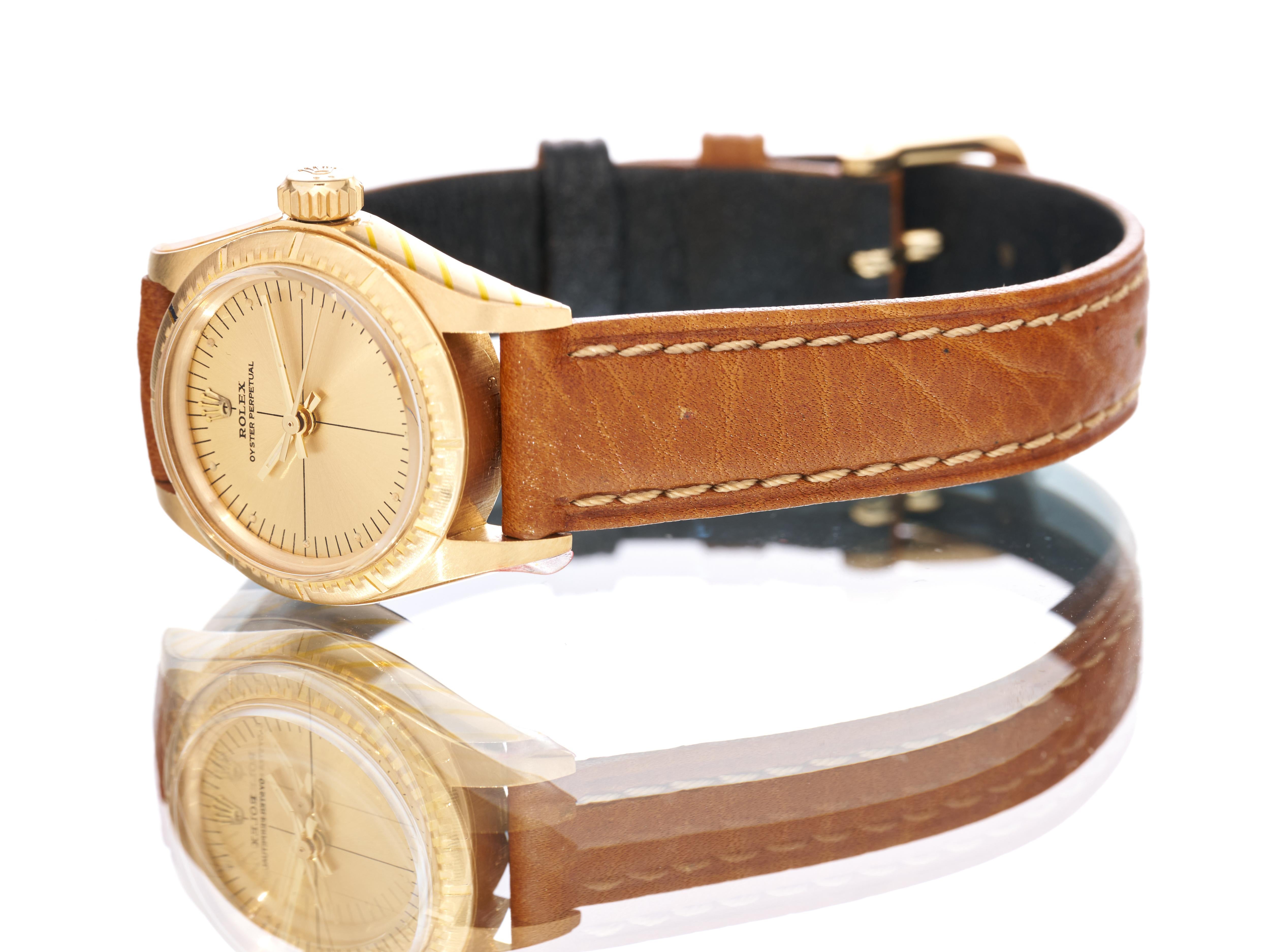 Rolex Ladies 18K Gold Watch 24mm Oyster Perpetual Zephyr Bezel Quadrant Dial 83 11