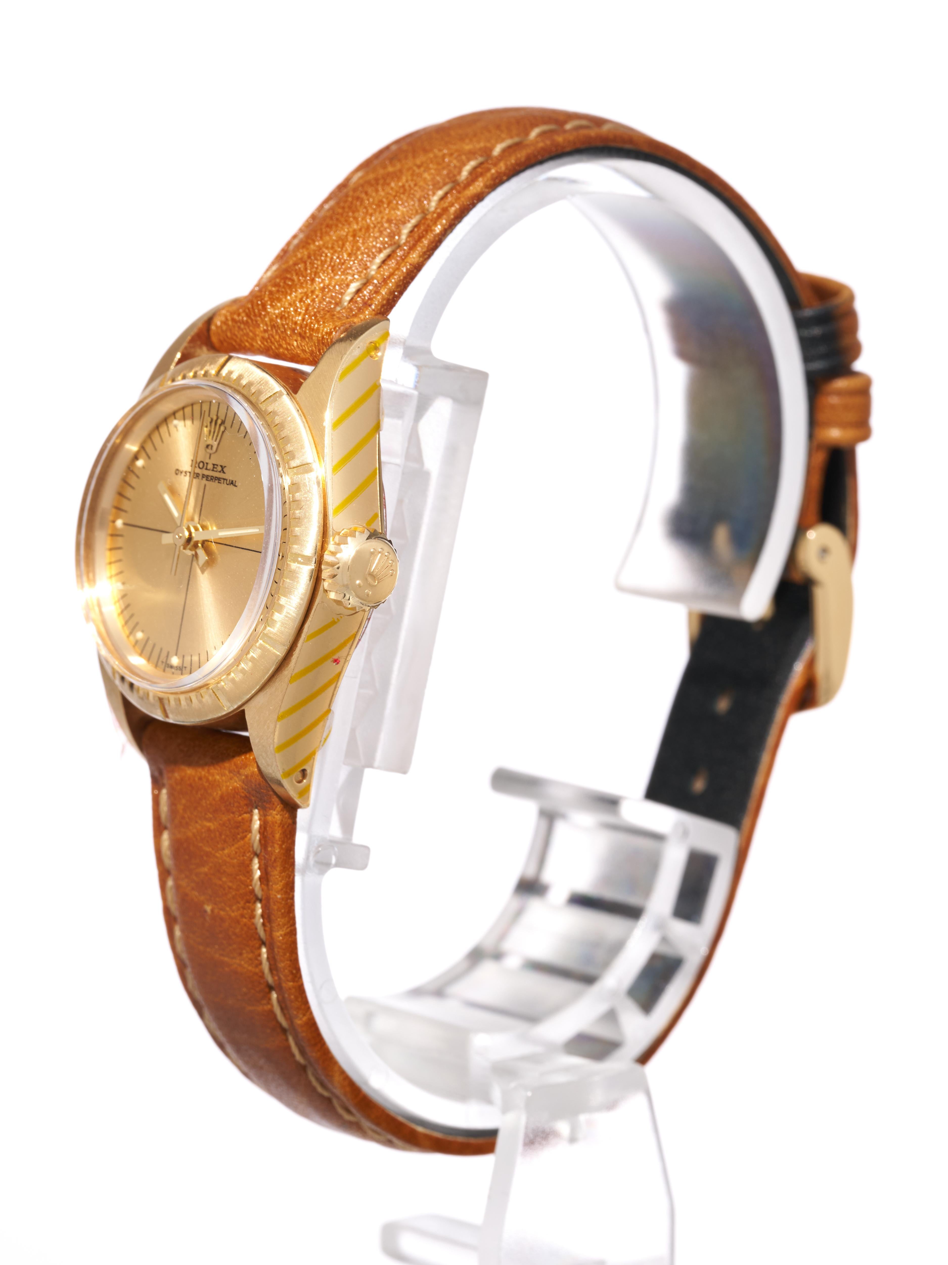 Rolex Ladies 18K Gold Watch 24mm Oyster Perpetual Zephyr Bezel Quadrant Dial 83 3
