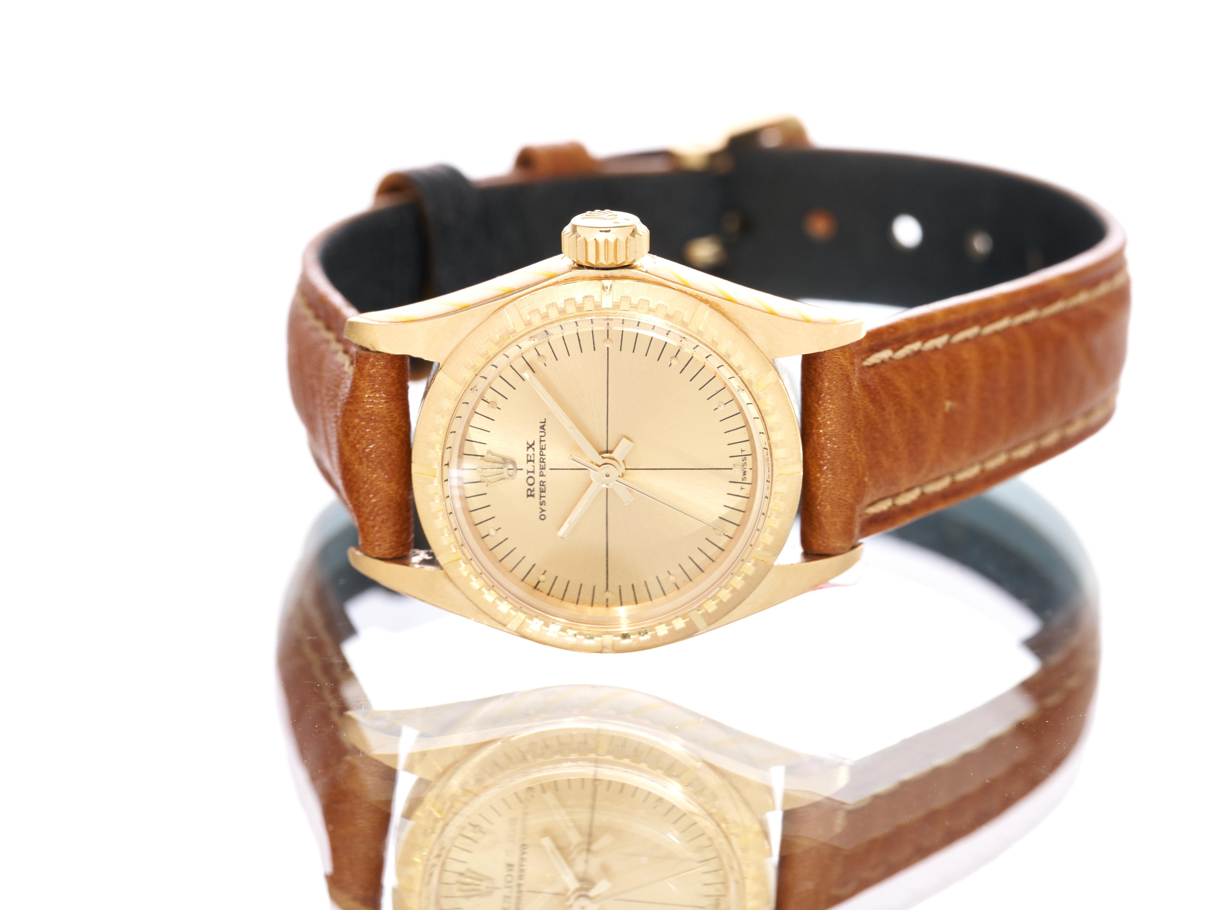 Rolex Ladies 18K Gold Watch 24mm Oyster Perpetual Zephyr Bezel Quadrant Dial 83 4