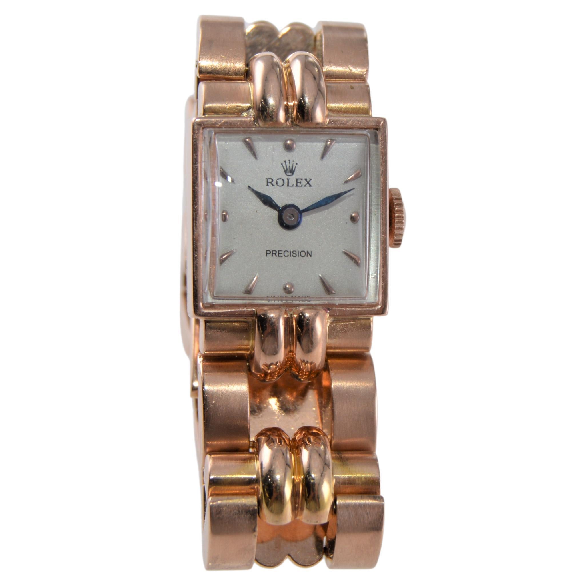Women's Rolex Ladies 18Kt. Solid Rose Gold Art Deco Bracelet Watch From 1954