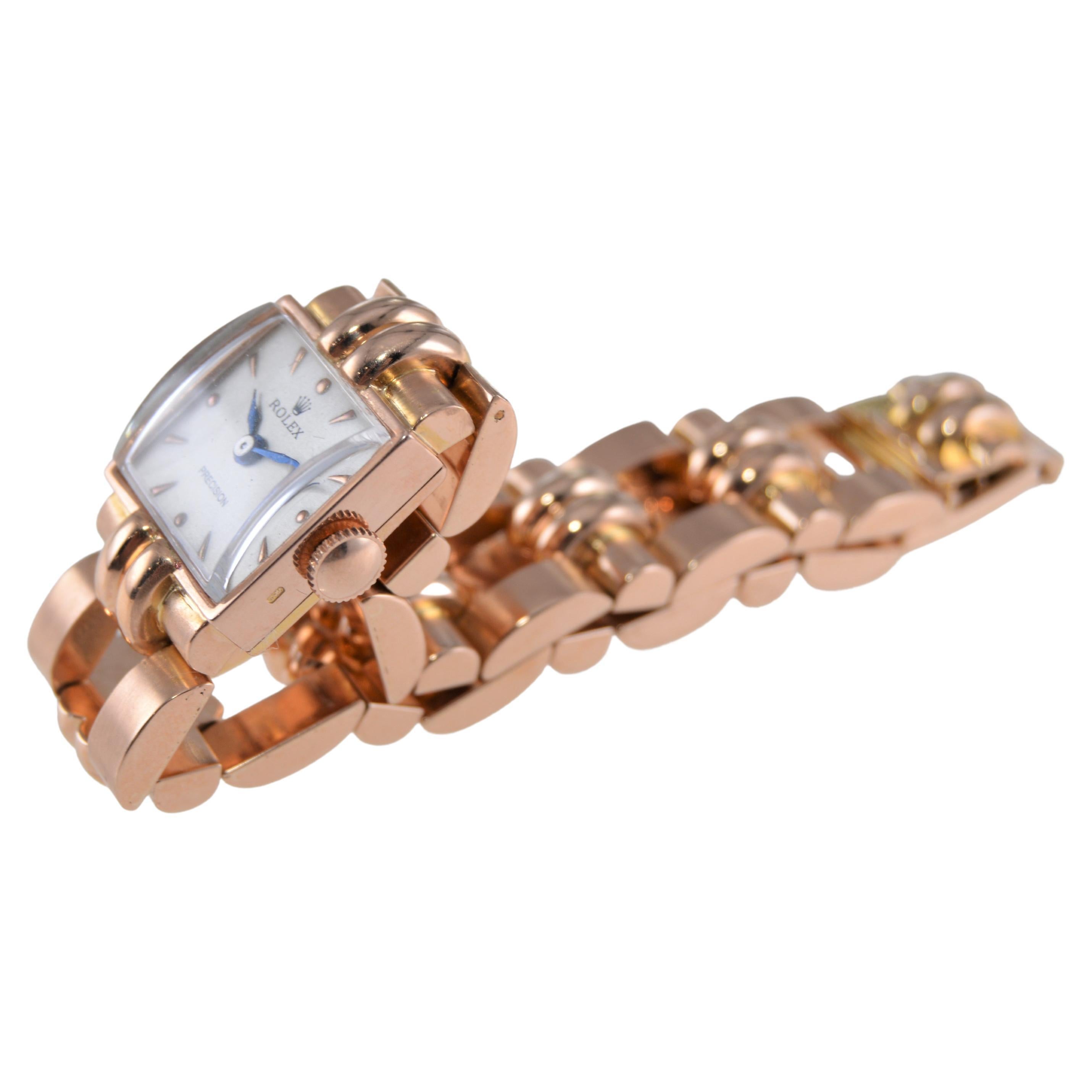 Rolex Ladies 18Kt. Solid Rose Gold Art Deco Bracelet Watch From 1954 1