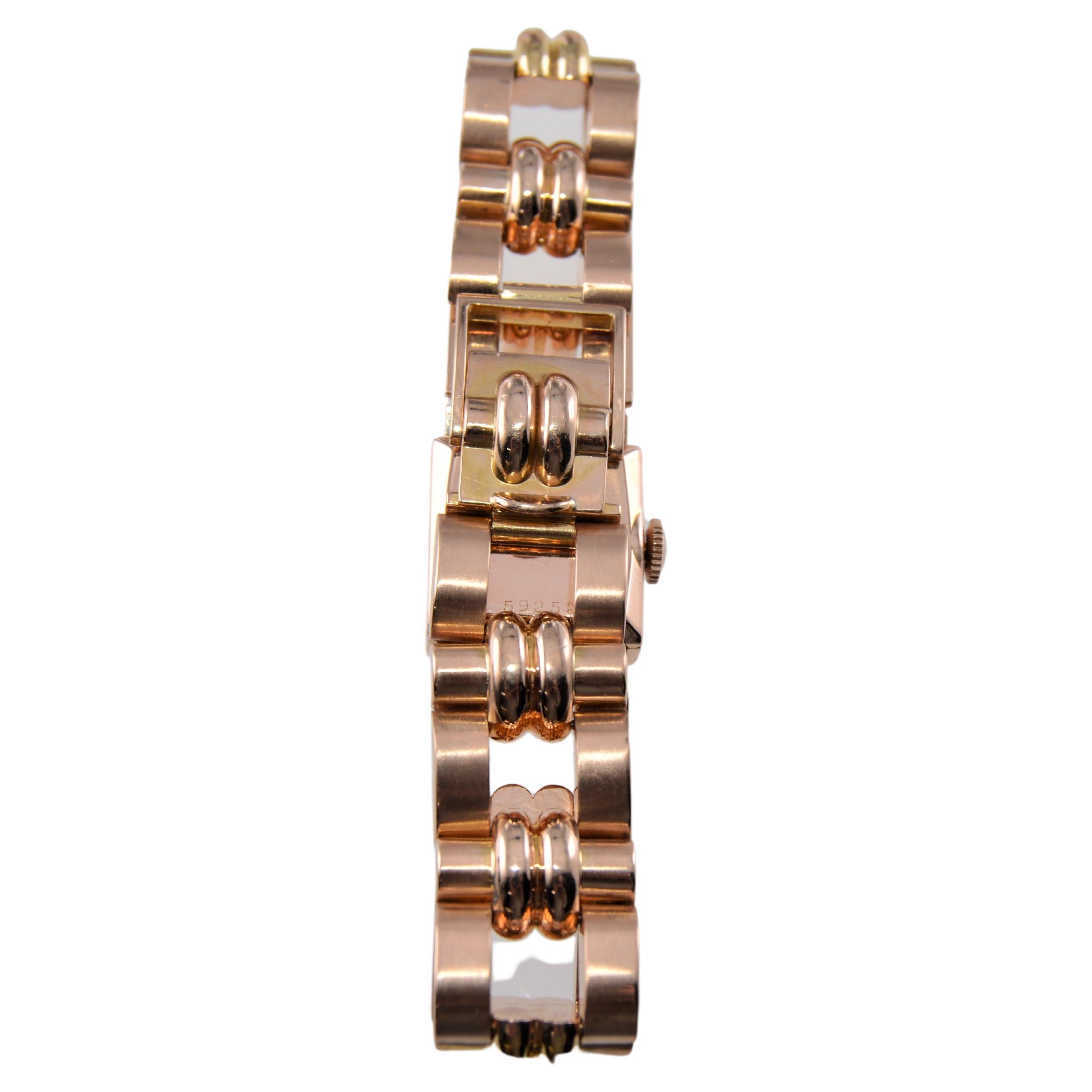 Rolex Ladies 18Kt. Solid Rose Gold Art Deco Bracelet Watch From 1954 2
