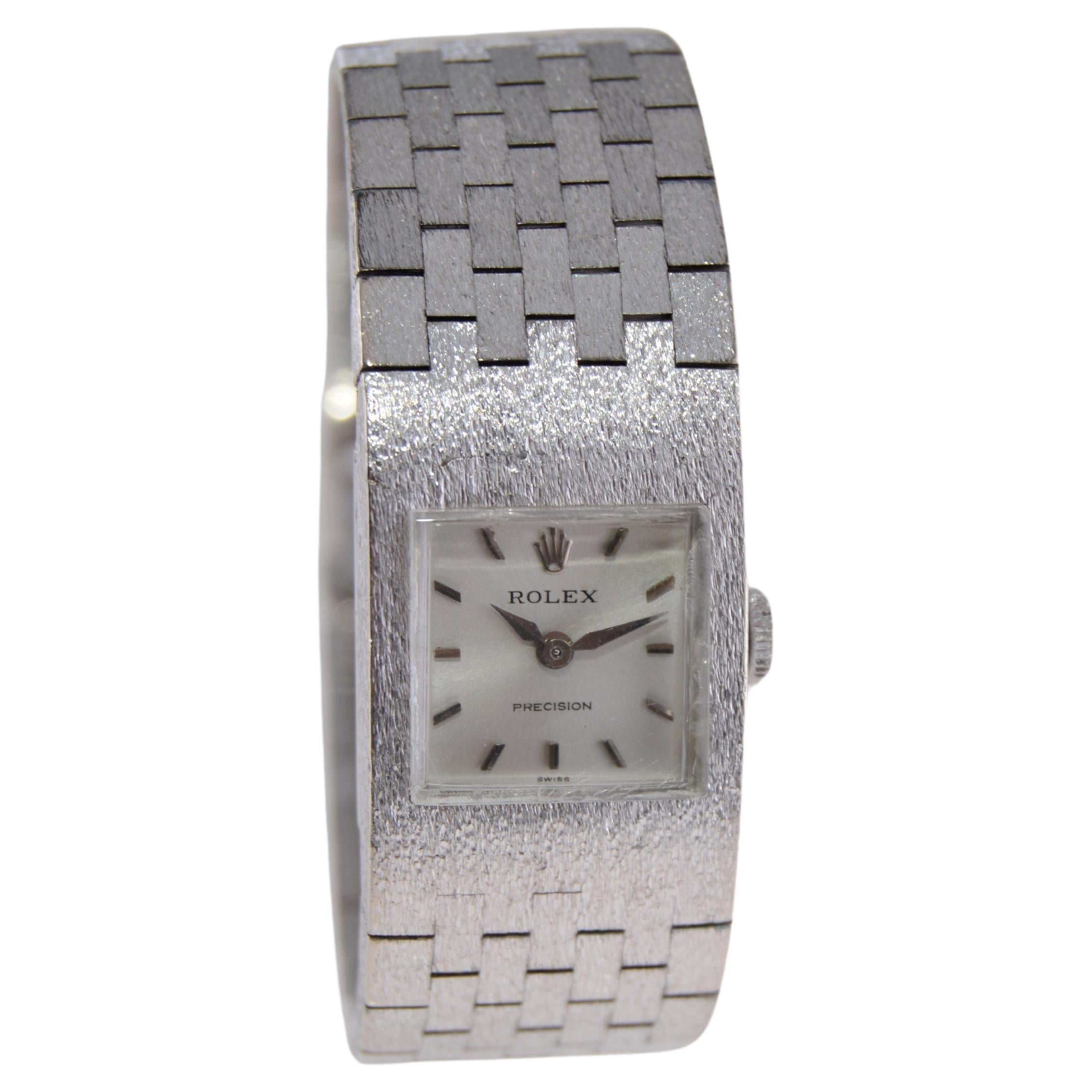 Rolex Donna 18Kt. Orologio da abito in oro bianco massiccio con bracciale originale degli anni '80 1