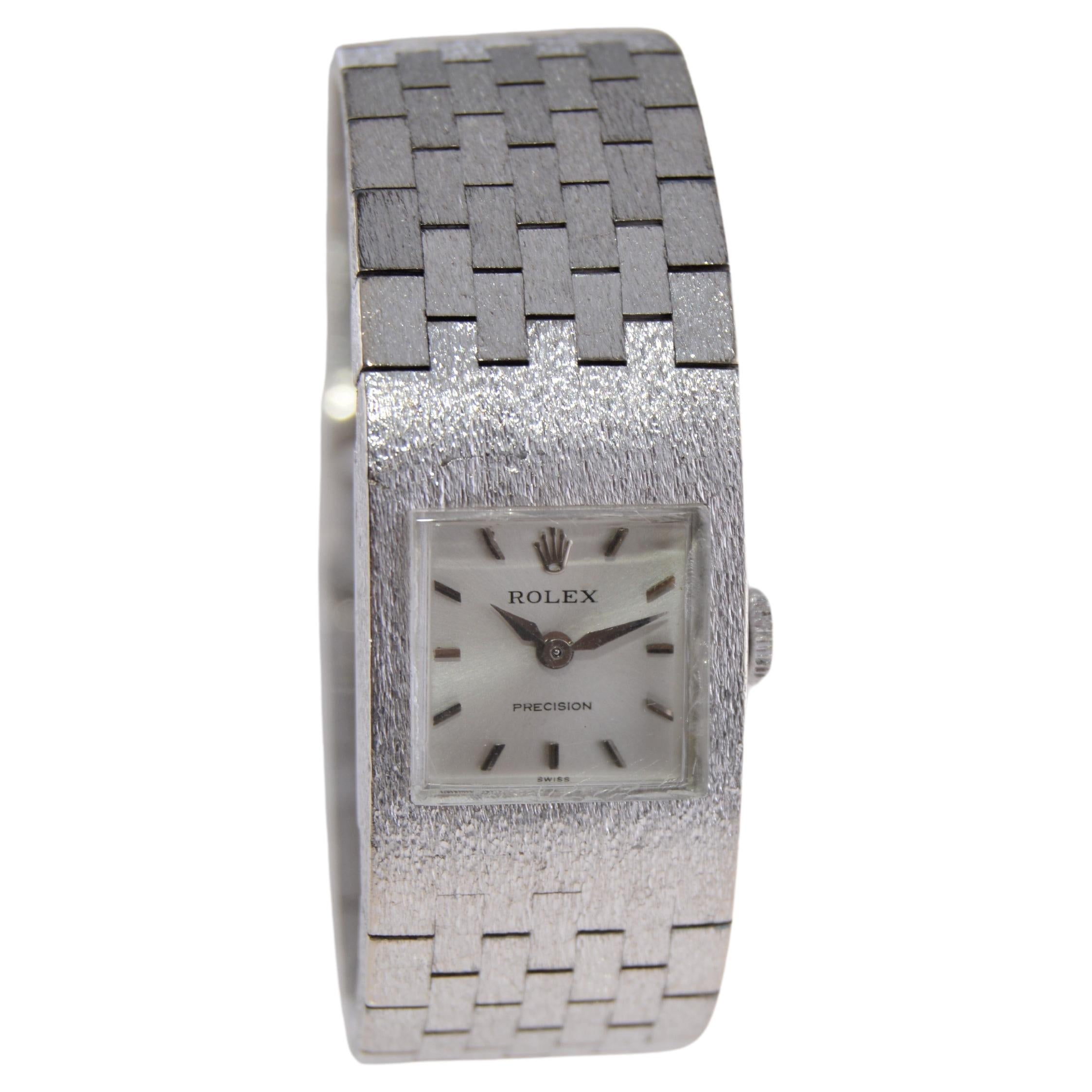 Women's Rolex Ladies 18Kt. Solid White Gold Dress Watch with Original Bracelet 1980's For Sale