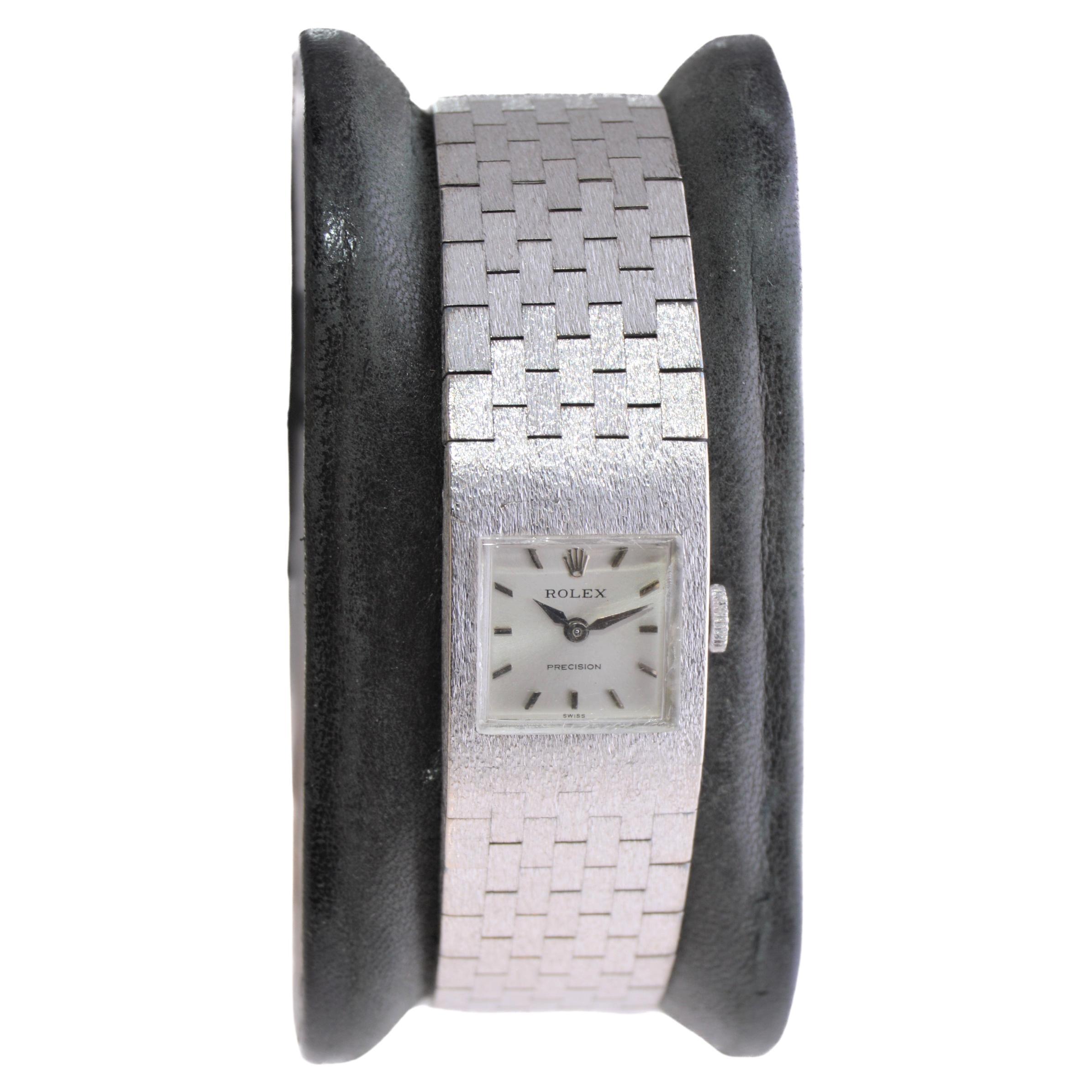 Rolex Ladies 18Kt. Solid White Gold Dress Watch with Original Bracelet 1980's For Sale
