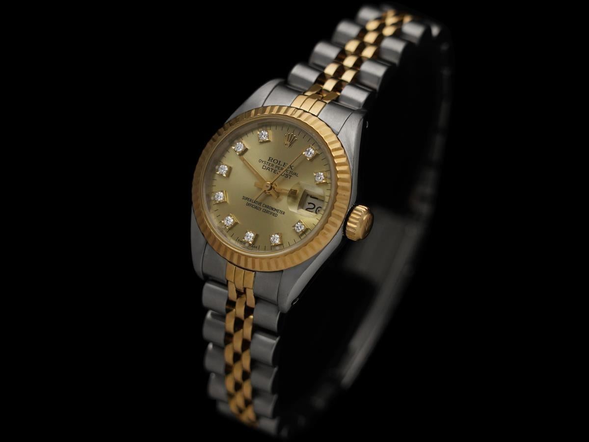 Rolex Ladies 2-Tone Datejust 67193 Uhr - 18K Gold, Edelstahl & Diamanten im Zustand „Gut“ im Angebot in Suwanee, GA