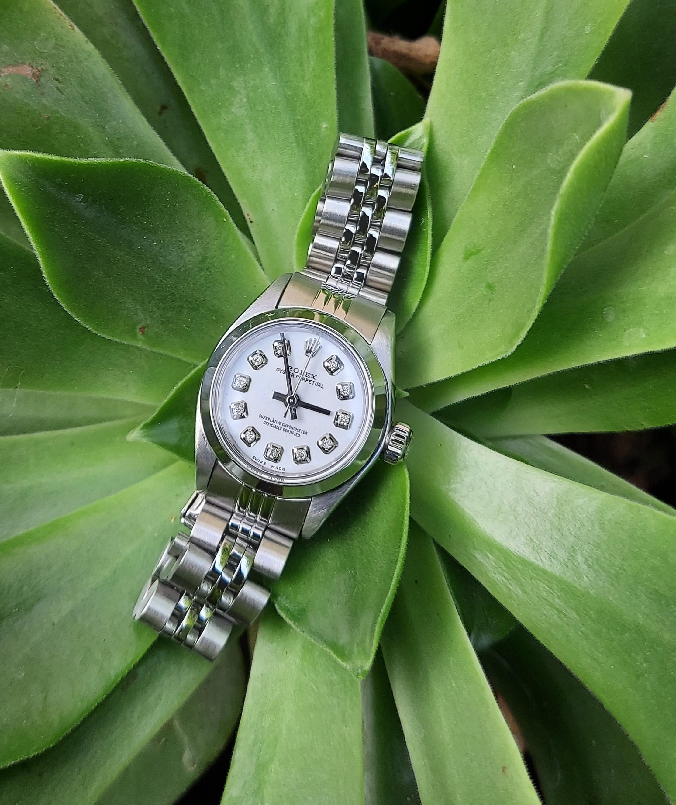 Modern Rolex Ladies 25mm Oyster perpetual White Diamond Jubilee  For Sale
