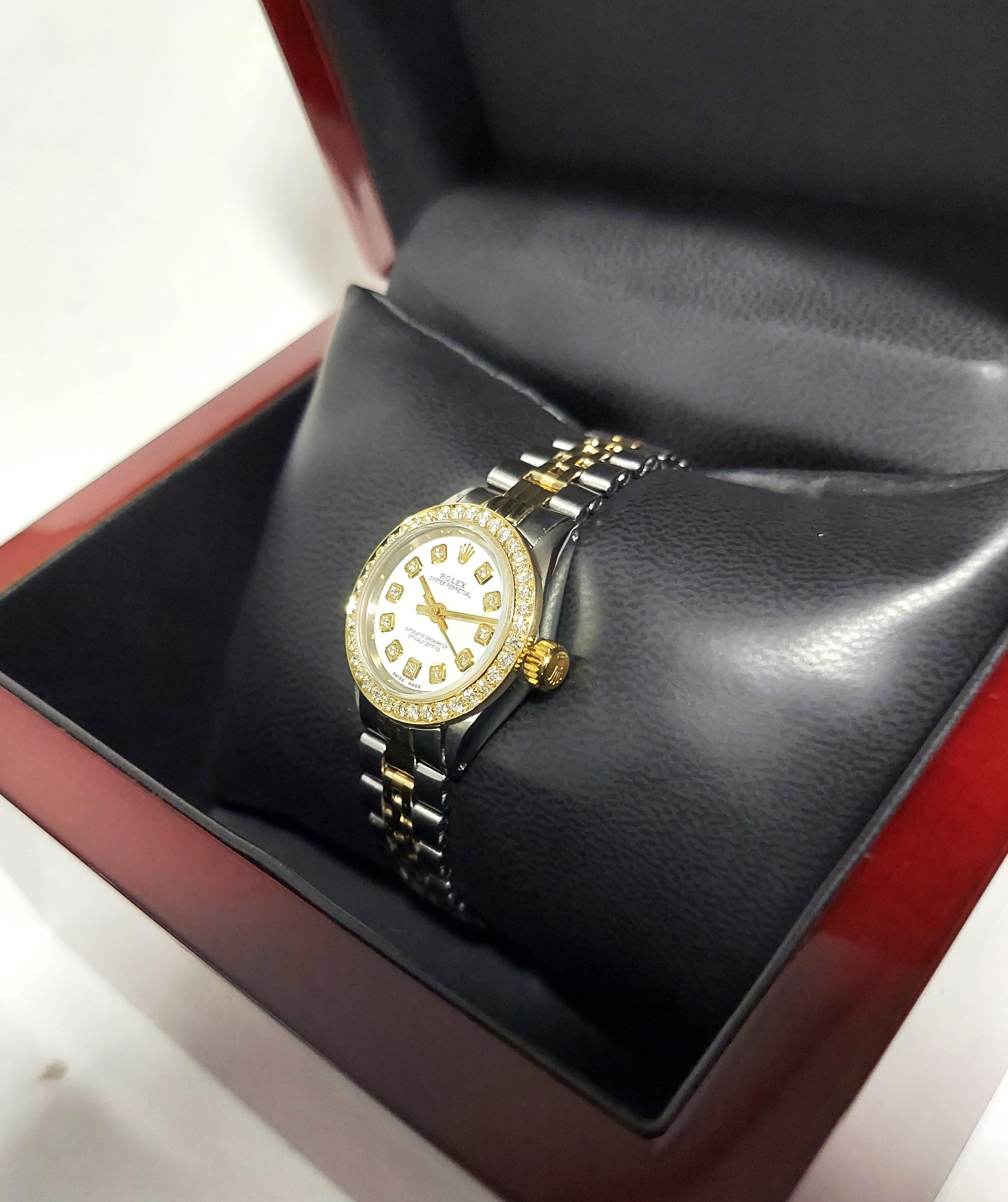 Rolex Damen 25mm Austern Perpetual Weißer Diamant zweifarbiger Jubiläum für Damen im Angebot 1