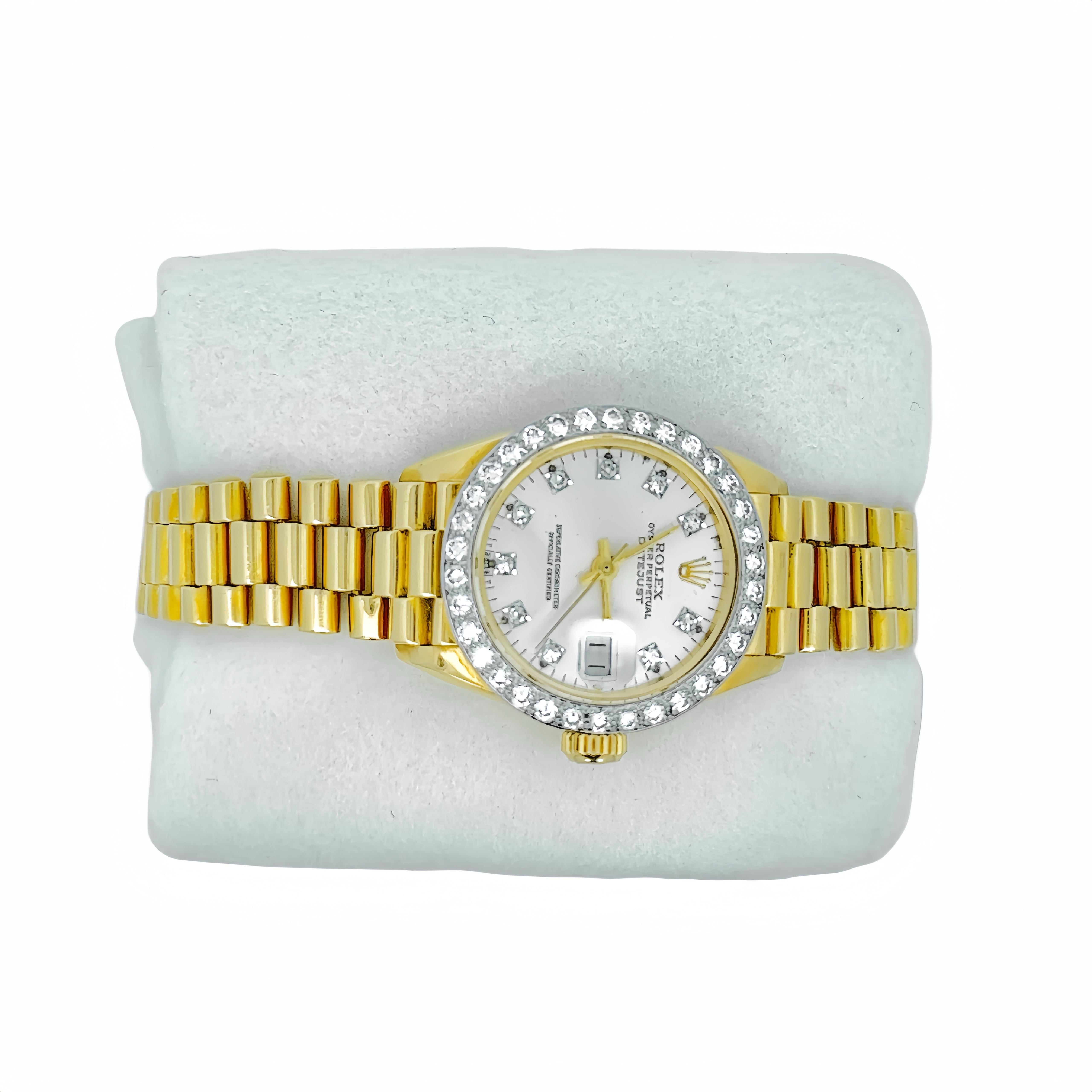 Rolex Ladies Watch 26mm Datejust Yellow Gold Diamond Dial Diamond Bezel 6917 In Good Condition For Sale In London, GB