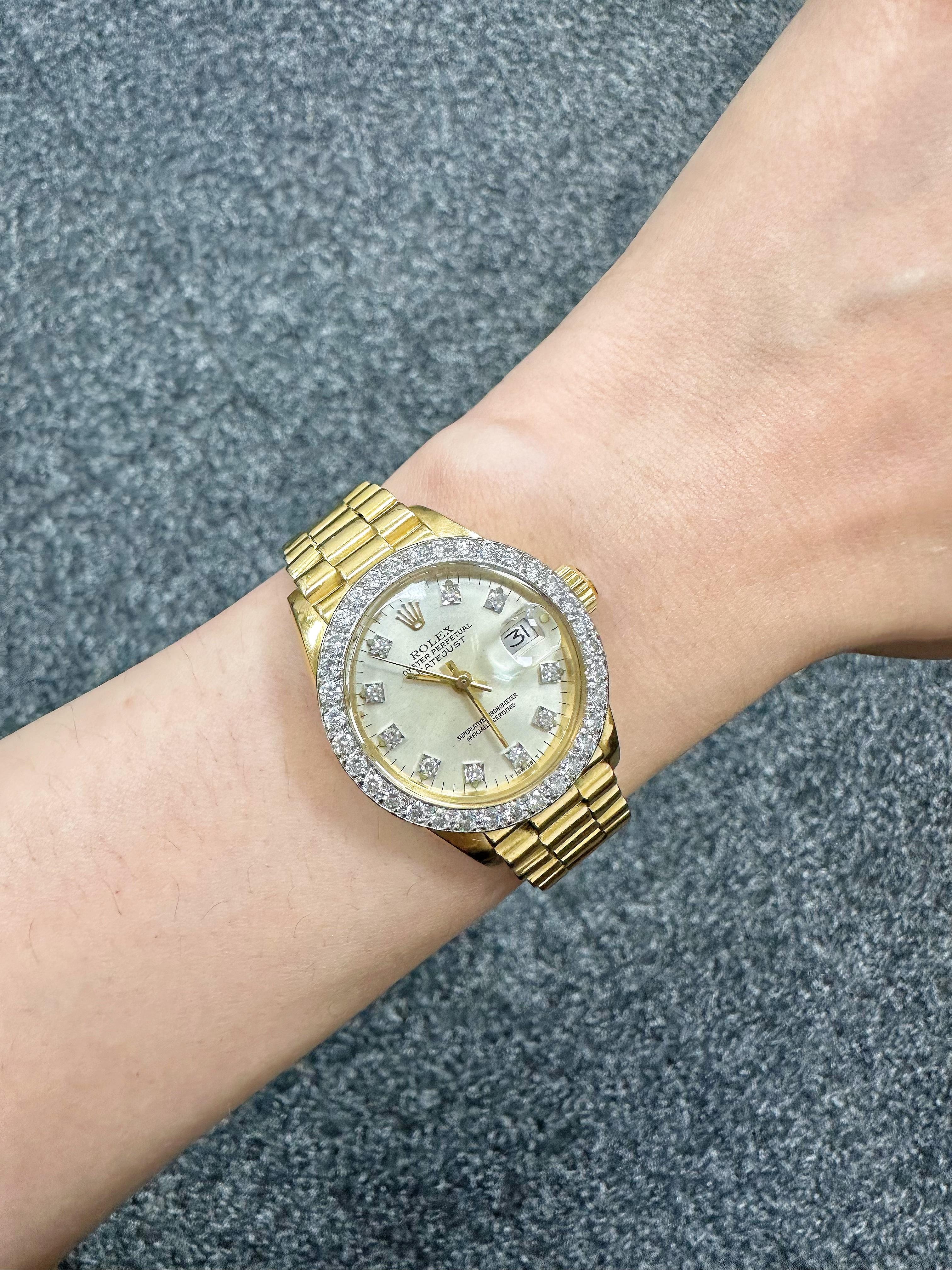 Women's or Men's Rolex Ladies Watch 26mm Datejust Yellow Gold Diamond Dial Diamond Bezel 6917 For Sale