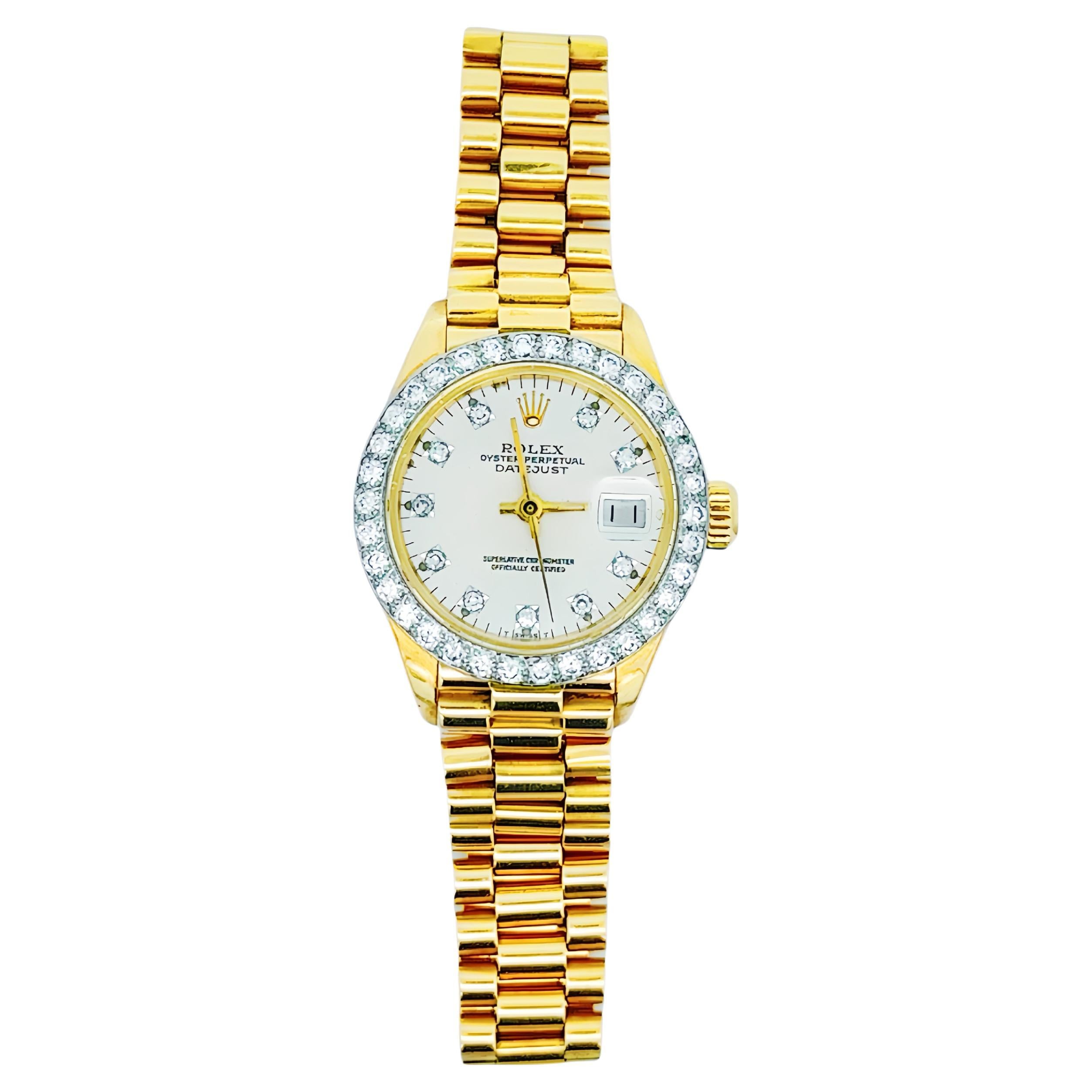 Rolex Ladies Watch 26mm Datejust Yellow Gold Diamond Dial Diamond Bezel 6917 For Sale