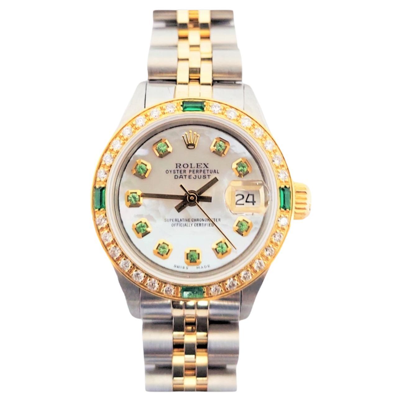 Rolex Damen 26mm Datejust 6917 Smaragd-Diamant-Doppelfarbiger Jubiläum für Damen im Angebot