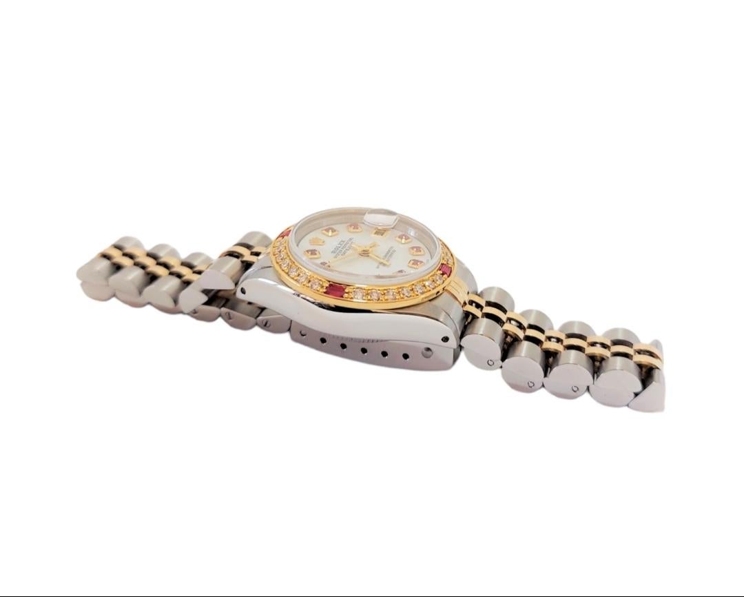 Taille ronde Rolex Datejust 6917, pour femmes 26 mm, rubis et diamants bicolores en vente